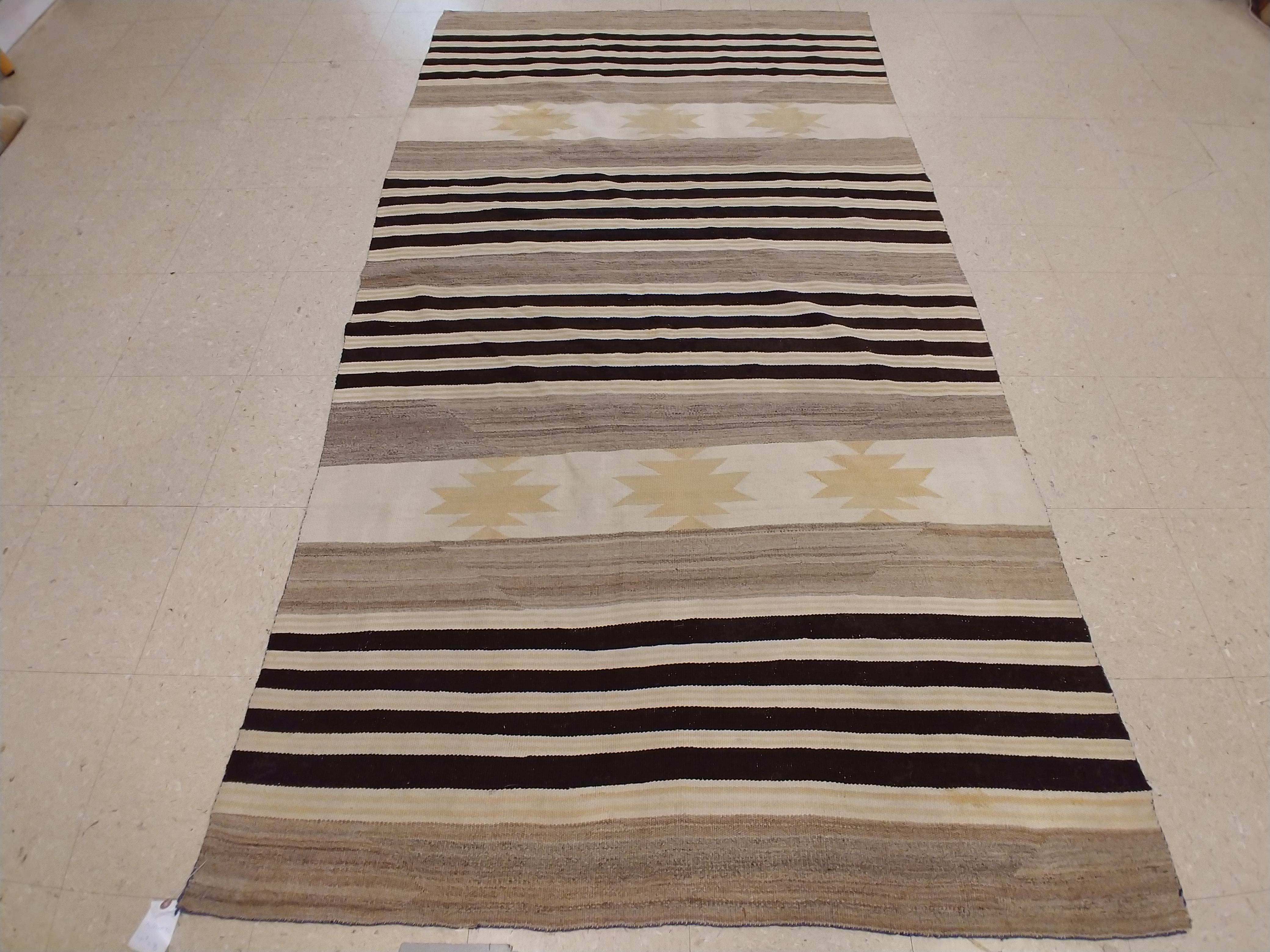 Hand-Knotted Vintage Navajo Carpet, Folk Rug, Handmade Wool, Beige, Gray, Brown, Neutral