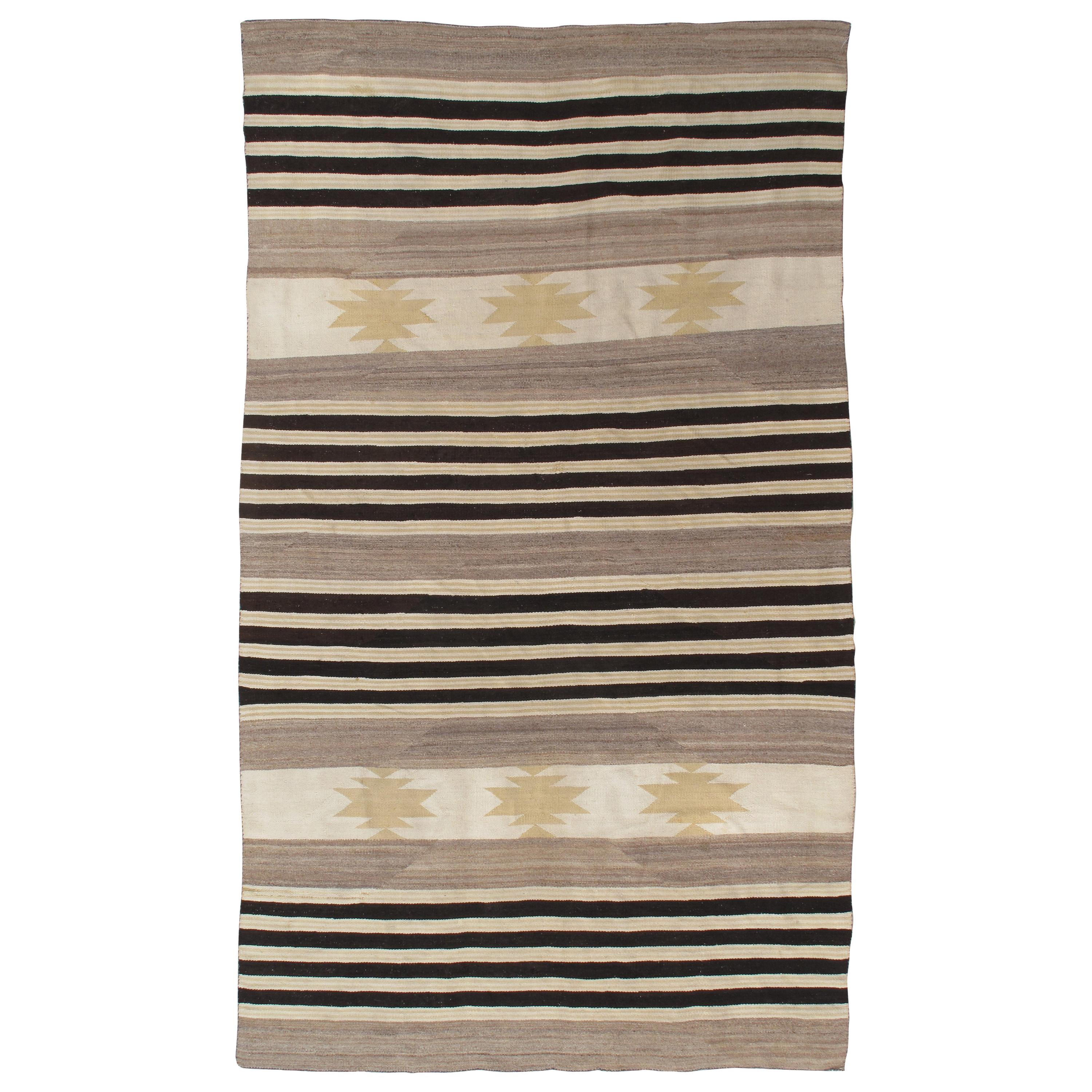 Vintage Navajo Carpet, Folk Rug, Handmade Wool, Beige, Gray, Brown, Neutral