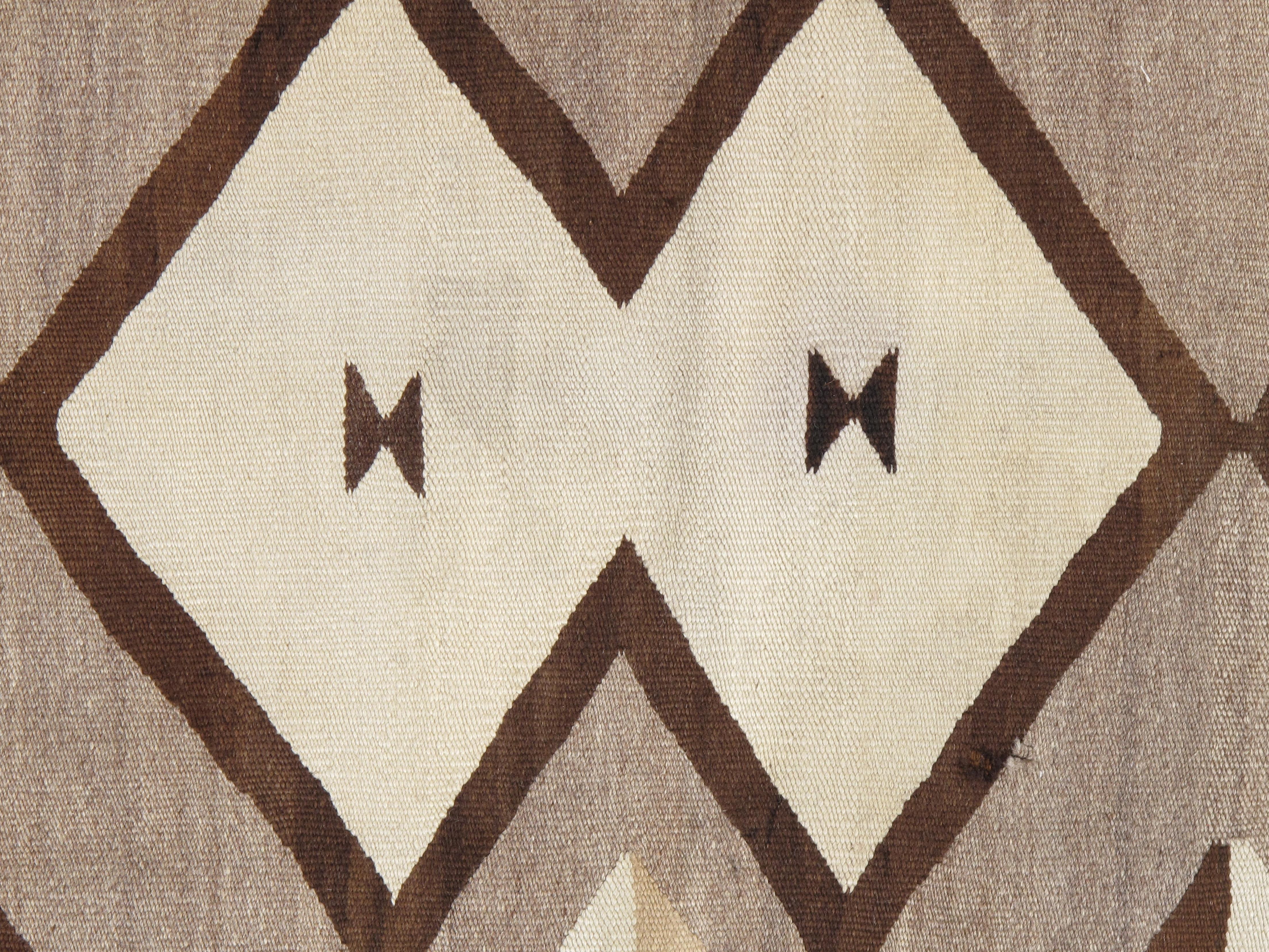 Hand-Knotted Vintage Navajo Carpet, Folk Rug, Handmade Wool, Beige, Gray, Neutral