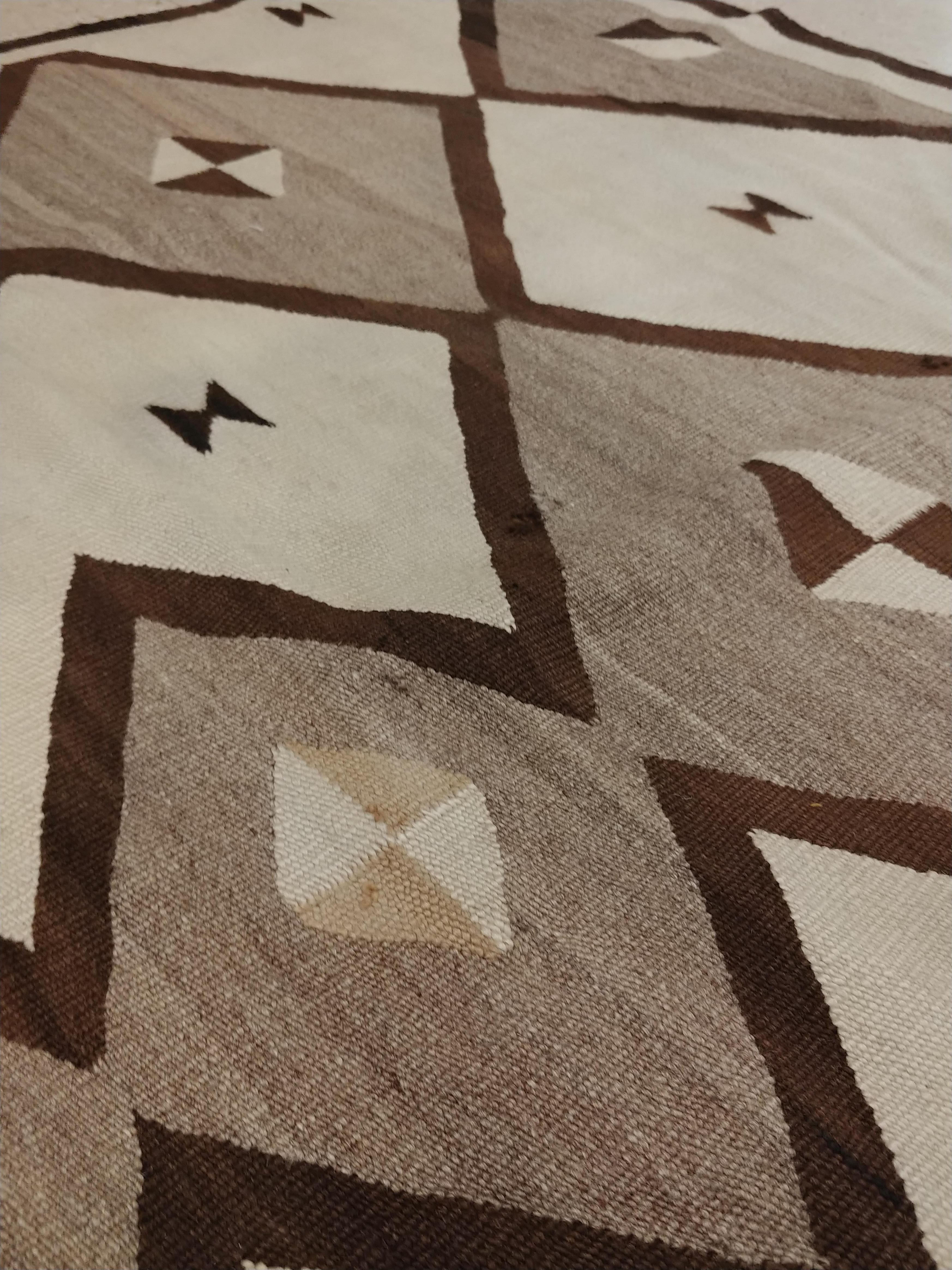 20th Century Vintage Navajo Carpet, Folk Rug, Handmade Wool, Beige, Gray, Neutral