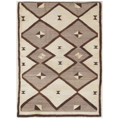 Vintage Navajo Carpet, Folk Rug, Handmade Wool, Beige, Gray, Neutral