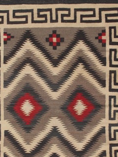 Vintage Navajo Carpet, Oriental Rug, Handmade Wool Rug, Red, Black, Ivory, Bold