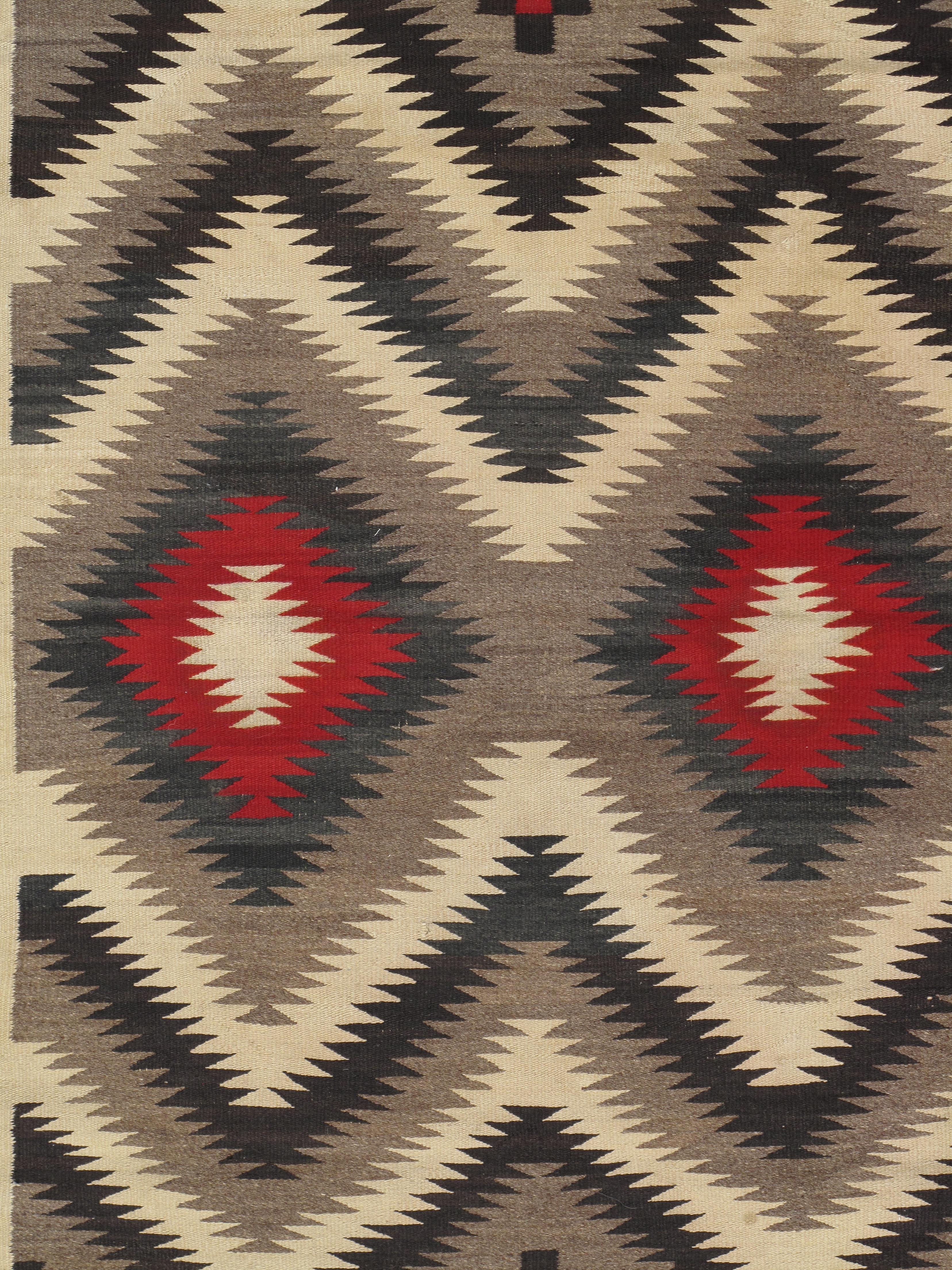American Vintage Navajo Carpet, Oriental Rug, Handmade Wool Rug, Red, Black, Ivory, Bold For Sale