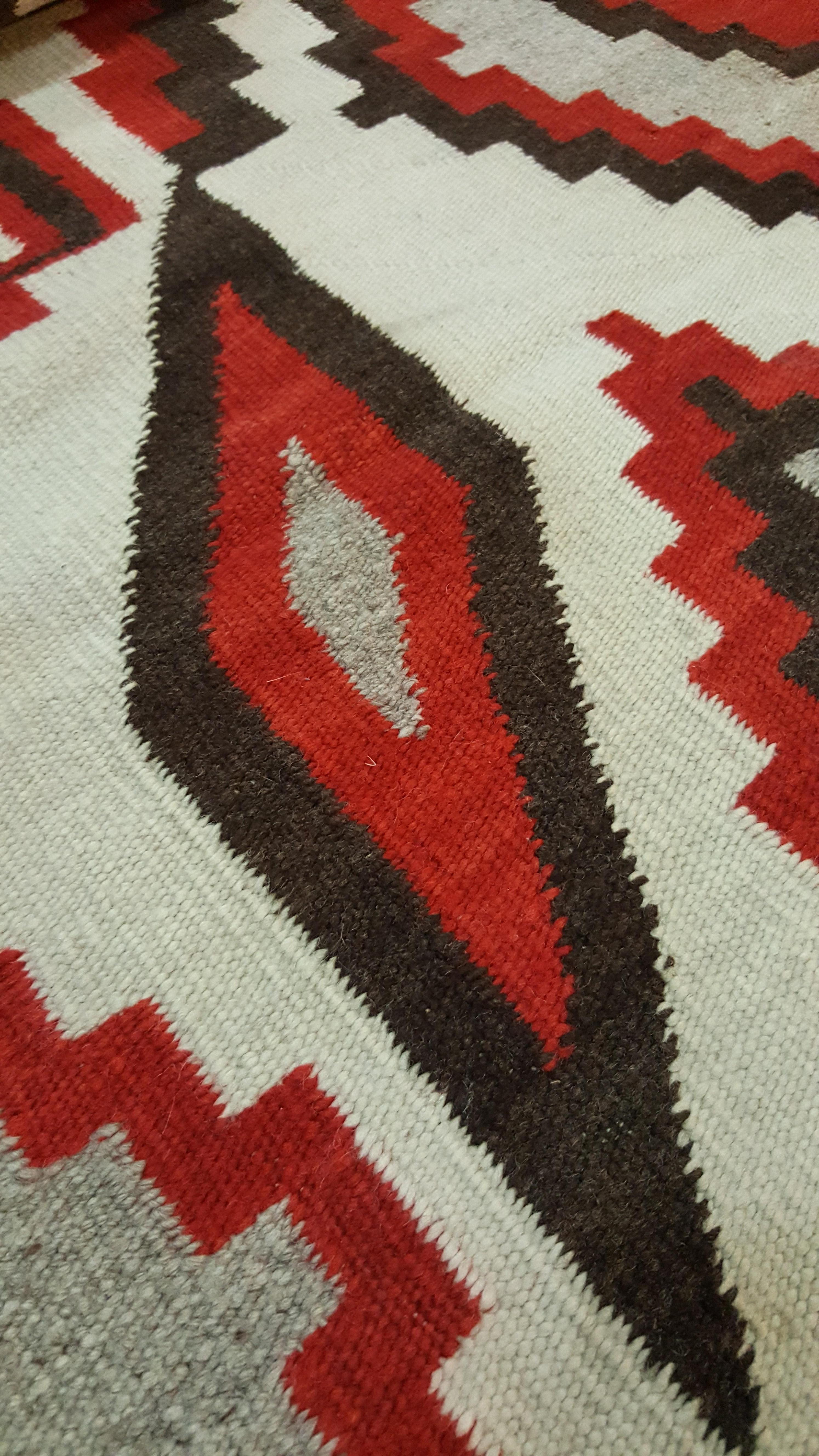 Hand-Knotted Vintage Navajo Carpet, Oriental Rug, Handmade Wool Rug, Red, Black, Ivory, Bold