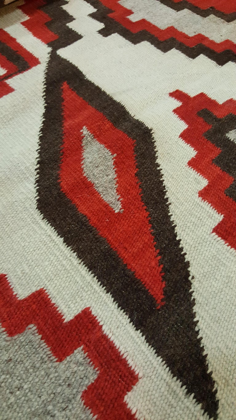 Hand-Knotted Vintage Navajo Carpet, Oriental Rug, Handmade Wool Rug, Red, Black, Ivory, Bold For Sale