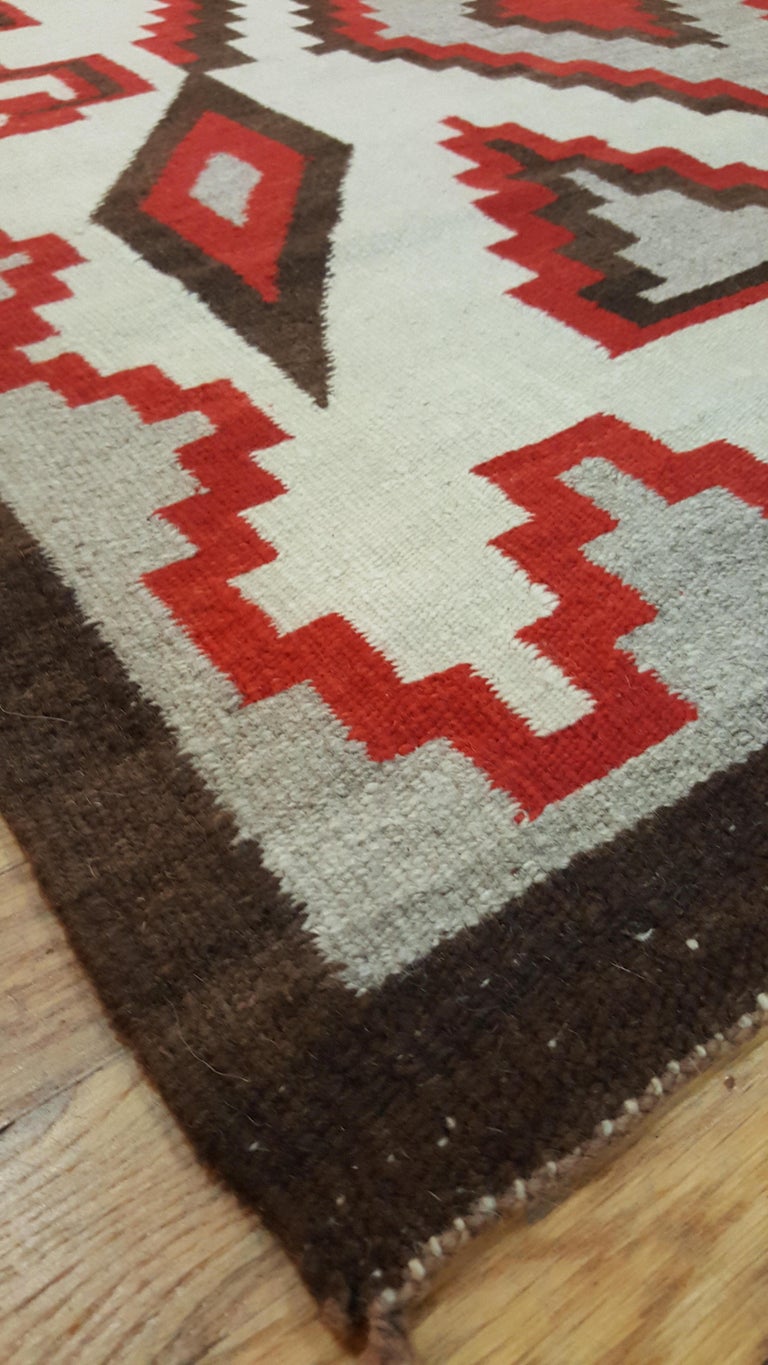 Vintage Navajo Carpet, Oriental Rug, Handmade Wool Rug, Red, Black, Ivory, Bold In Excellent Condition For Sale In New York, NY