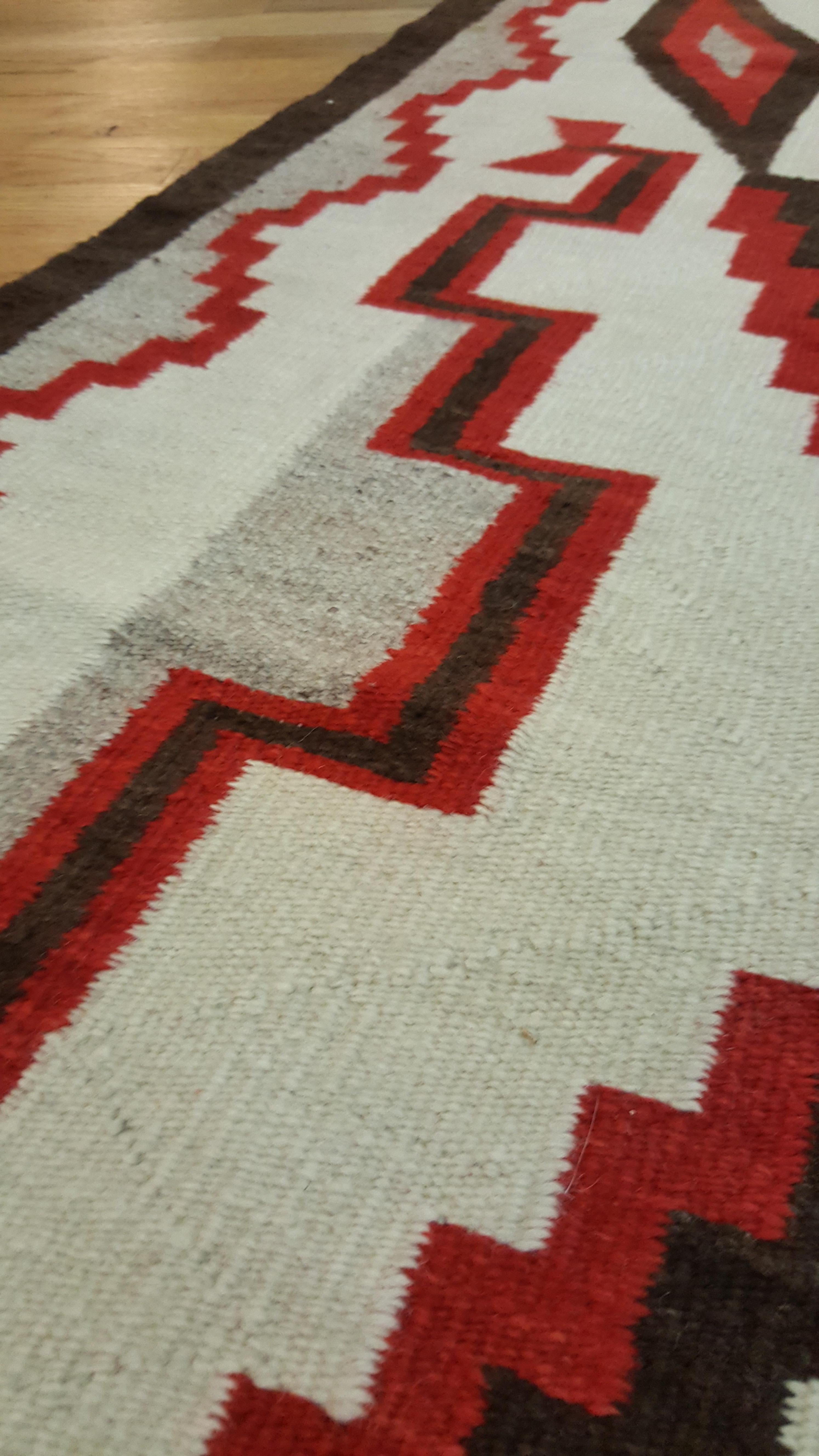 Early 20th Century Vintage Navajo Carpet, Oriental Rug, Handmade Wool Rug, Red, Black, Ivory, Bold