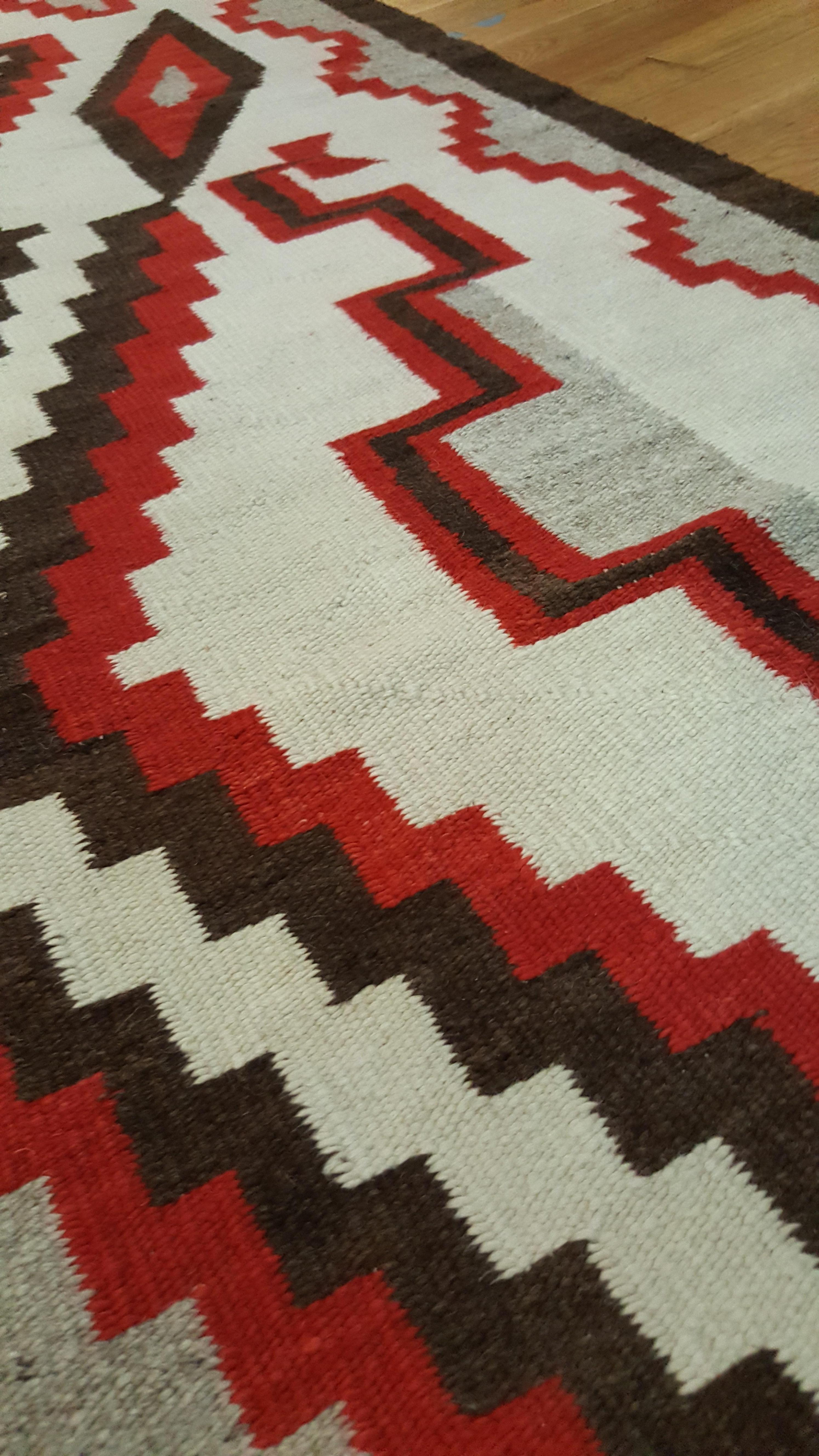 Vintage Navajo Carpet, Oriental Rug, Handmade Wool Rug, Red, Black, Ivory, Bold 1