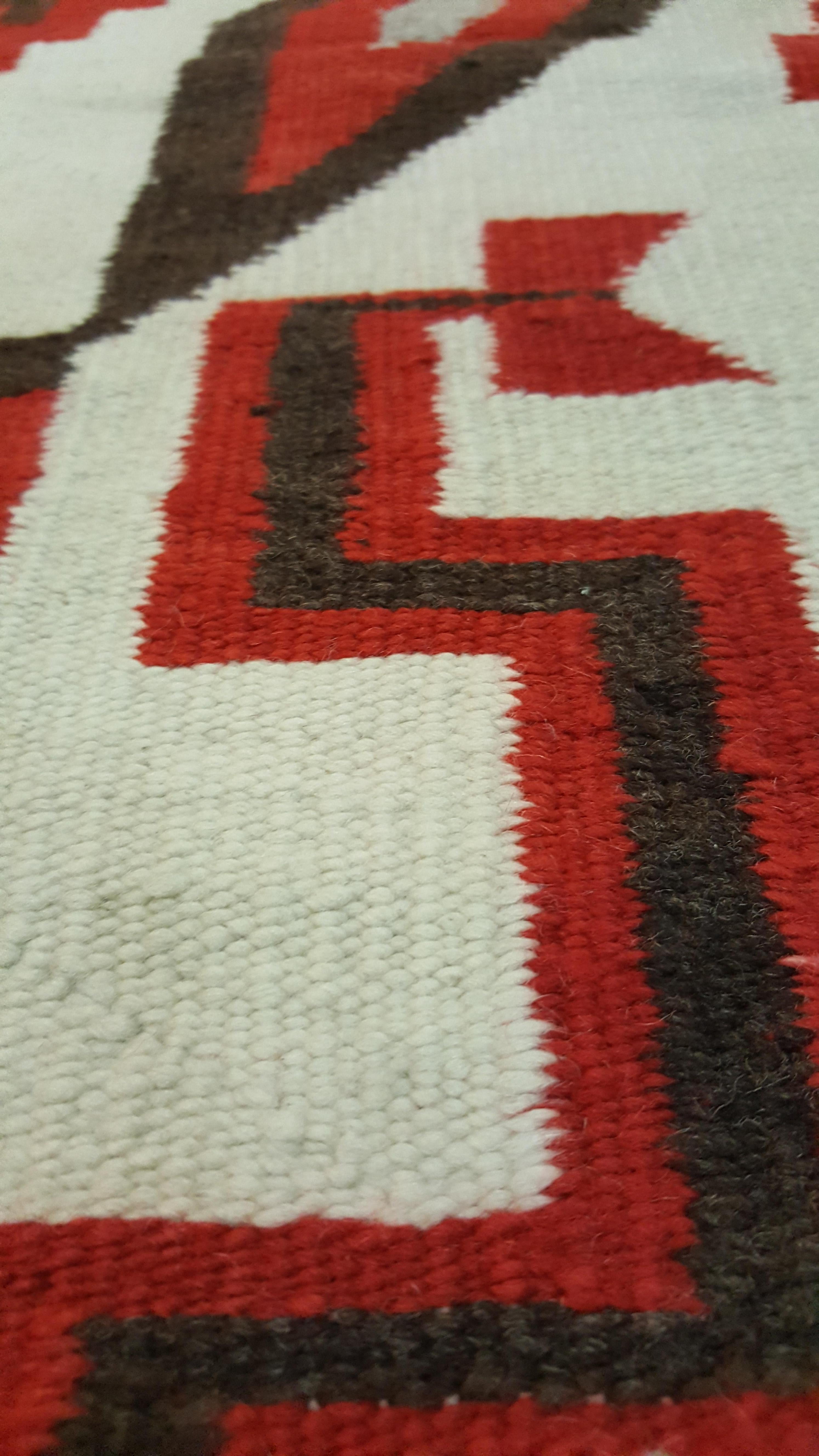 Vintage Navajo Carpet, Oriental Rug, Handmade Wool Rug, Red, Black, Ivory, Bold 2