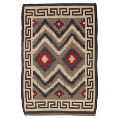 Used Navajo Carpet, Oriental Rug, Handmade Wool Rug, Red, Black, Ivory, Bold