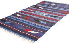 1960's New Mexico Chimayo Rio Grande Banded Rug with Southwest Modern Style