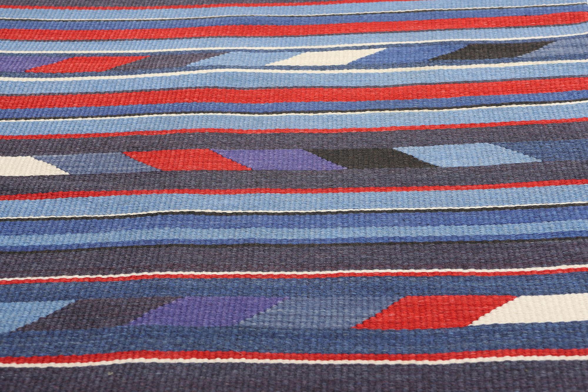 Chimayo Rio Grande Deckenteppich im Navajo-Stil mit Bändern im Vintage-Stil im Zustand „Gut“ im Angebot in Dallas, TX
