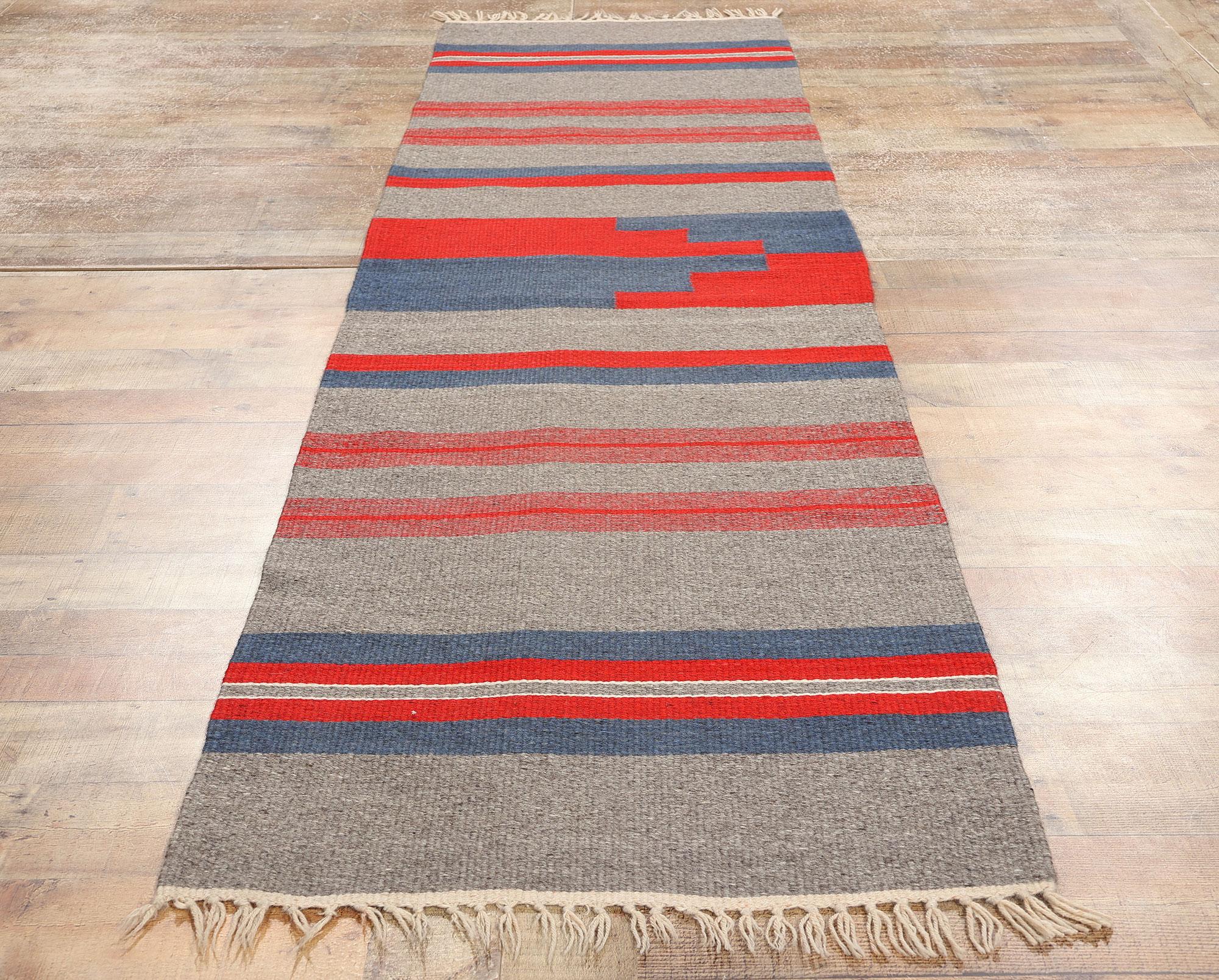 Alfombra de rayas estilo navajo vintage Chimayo Río Grande Runner Lana en venta