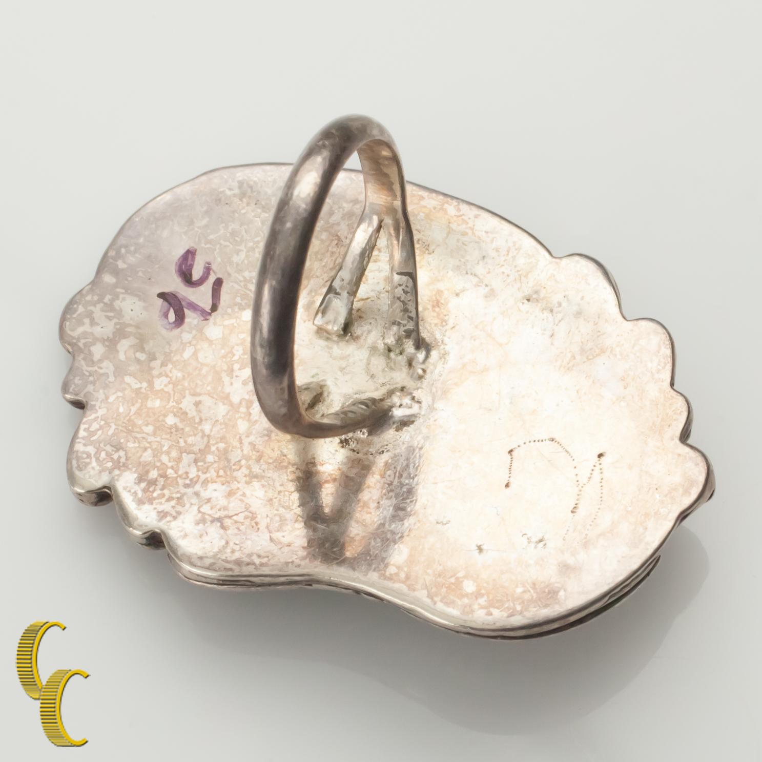 Cabochon Anello a foglia in corallo e turchese Navajo d'epoca in argento sterling, misura 4,75 in vendita