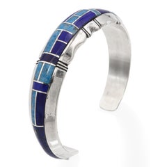 Vintage Navajo Gilbert Nelson Sterling Silver Multi-Stone Inlay Cuff Bracelet