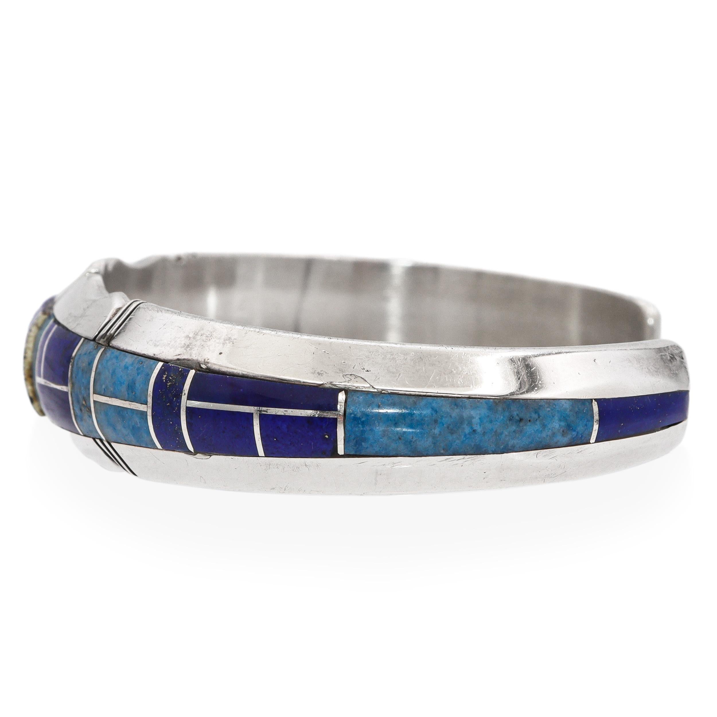 Taille mixte Vintage Navajo Gilbert Nelson Sterling Silver Multi-Stone Inlay Cuff Bracelet en vente