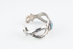 Vintage Navajo Gilbert Tom Sterling Silver Turquoise Cuff Bracelet, Size 6.25