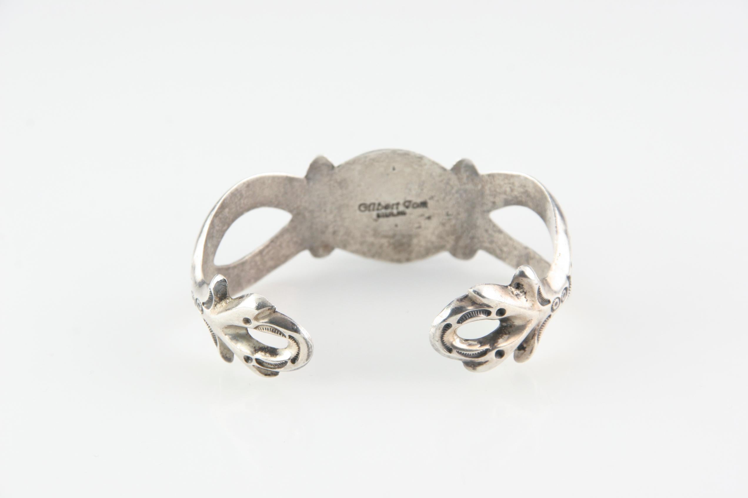 Nativo americano Bracciale in turchese d'epoca Navajo Gilbert Tom in argento sterling, misura 6,25 in vendita
