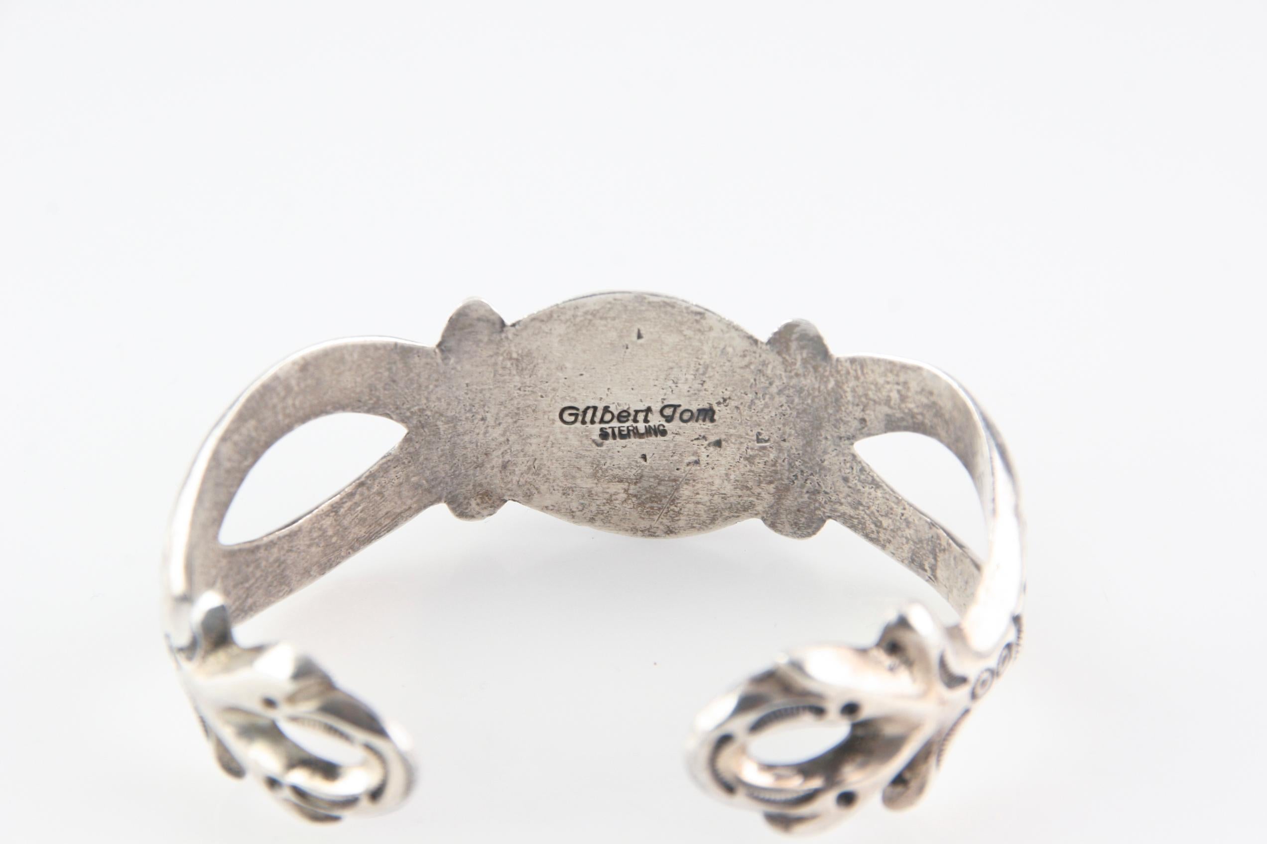 Cabochon Bracciale in turchese d'epoca Navajo Gilbert Tom in argento sterling, misura 6,25 in vendita