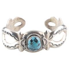 Bracciale in turchese d'epoca Navajo Gilbert Tom in argento sterling, misura 6,25