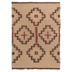 Vintage Navajo Hand Woven Beige Taupe Wool Rug 4'3 X 6'2
