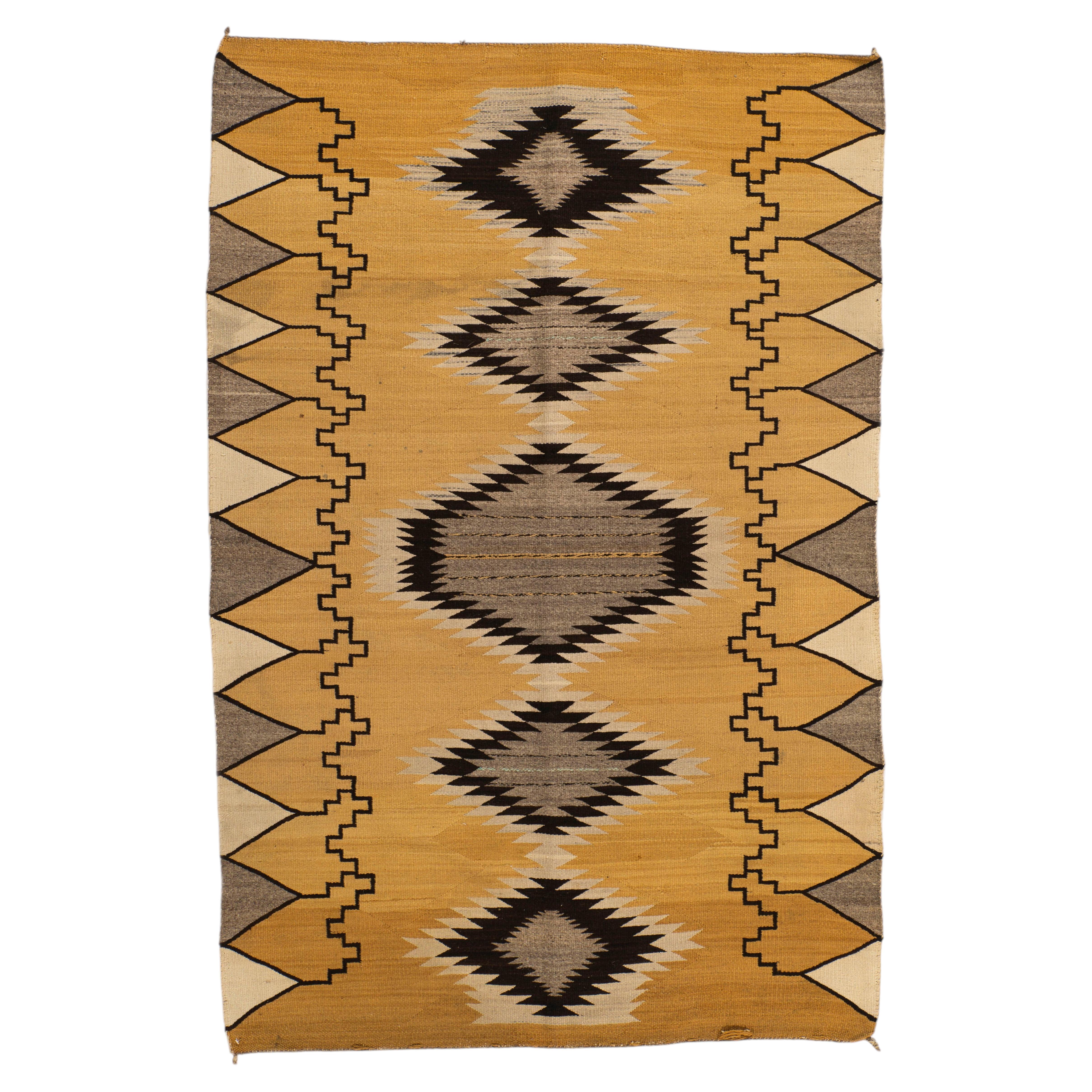 Tappeto vintage Navajo in lana dorata intrecciata a mano 3'10 X 5'9