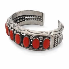 Vintage Navajo Howard S. Begay Sterling Silver Red Coral Cuff Bracelet