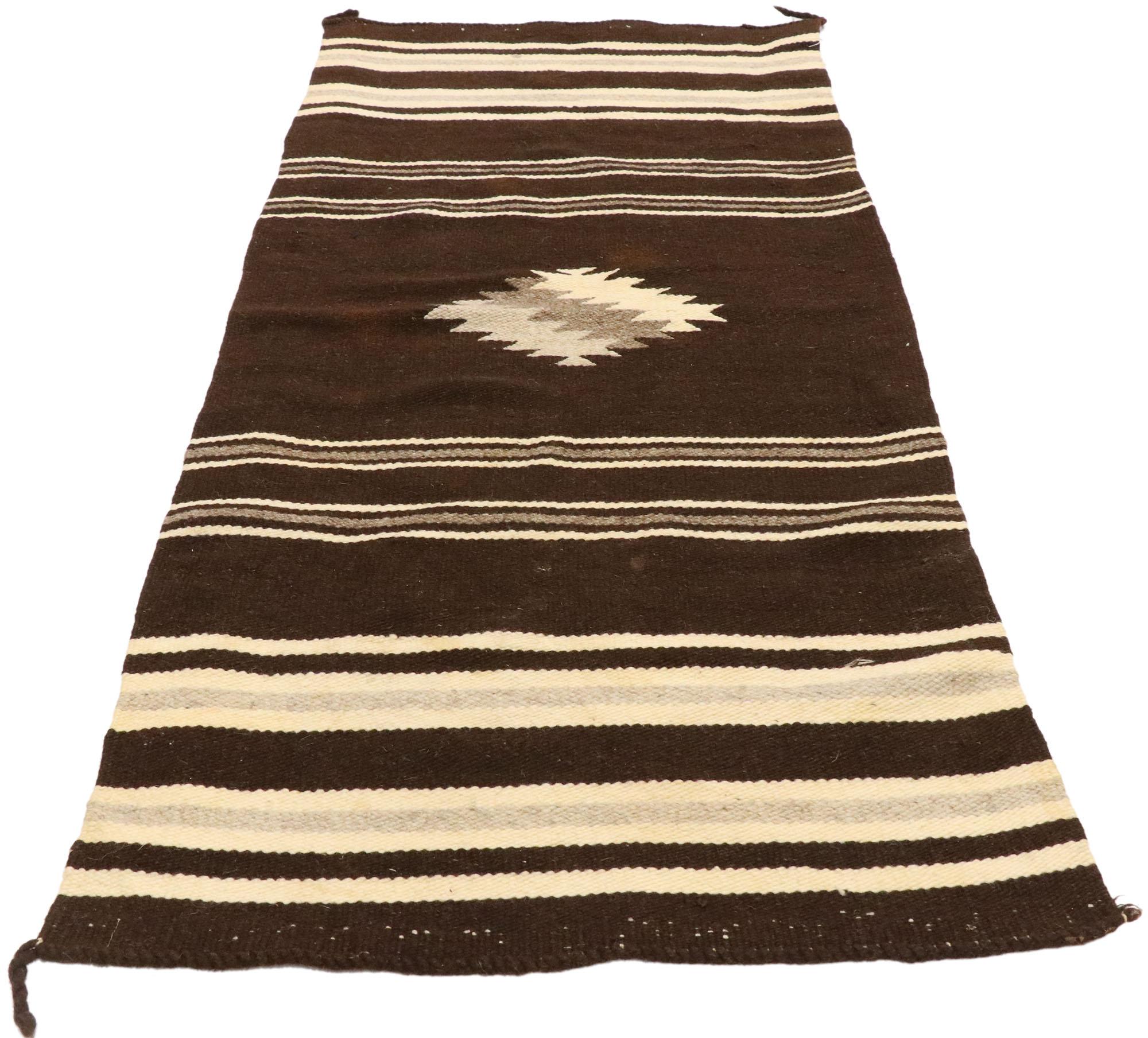 Hand-Woven Vintage Navajo Kilim Rug with Native American Style and Two Grey Hills Vibes