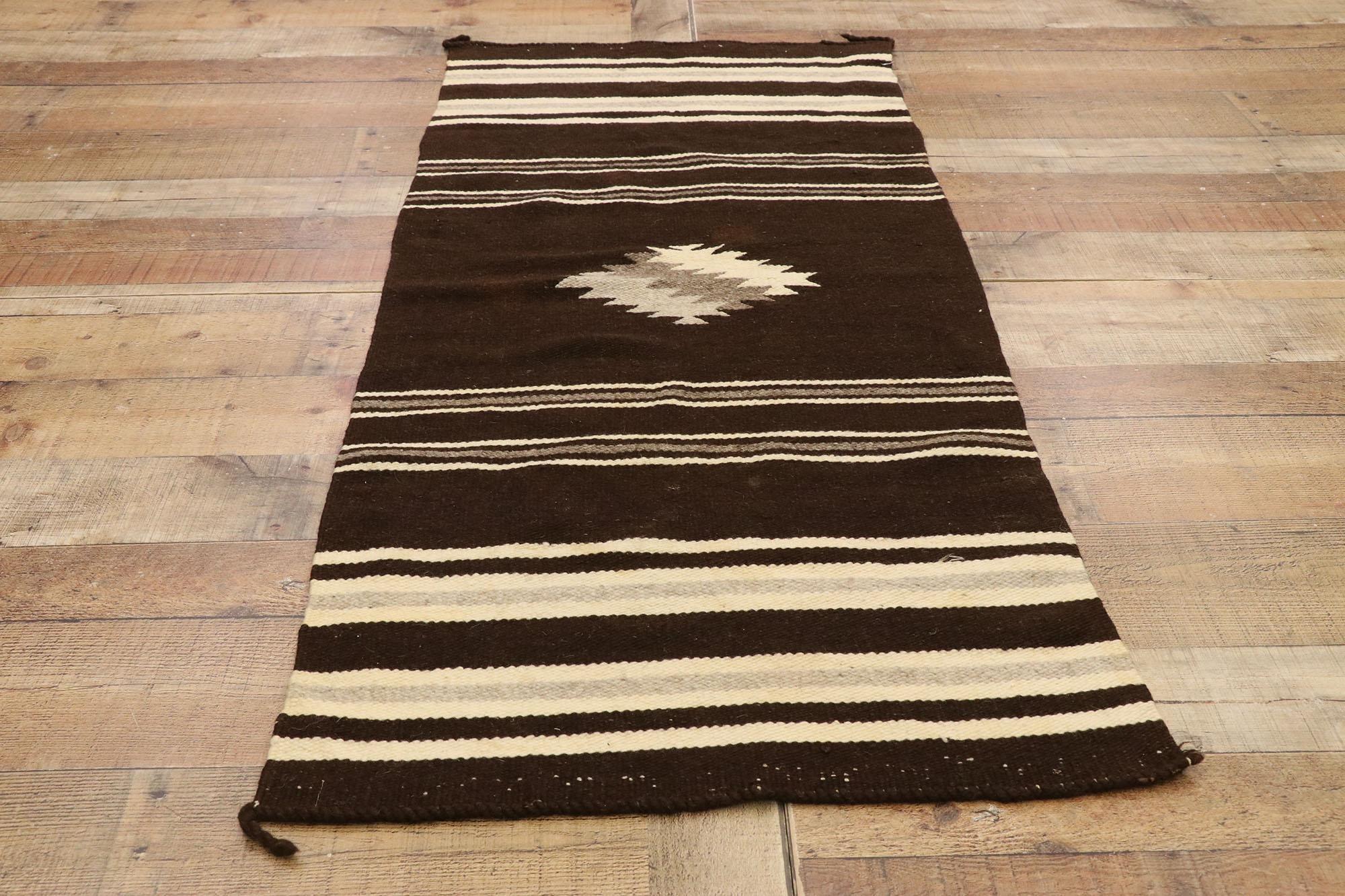 Wool Vintage Navajo Kilim Rug with Native American Style and Two Grey Hills Vibes