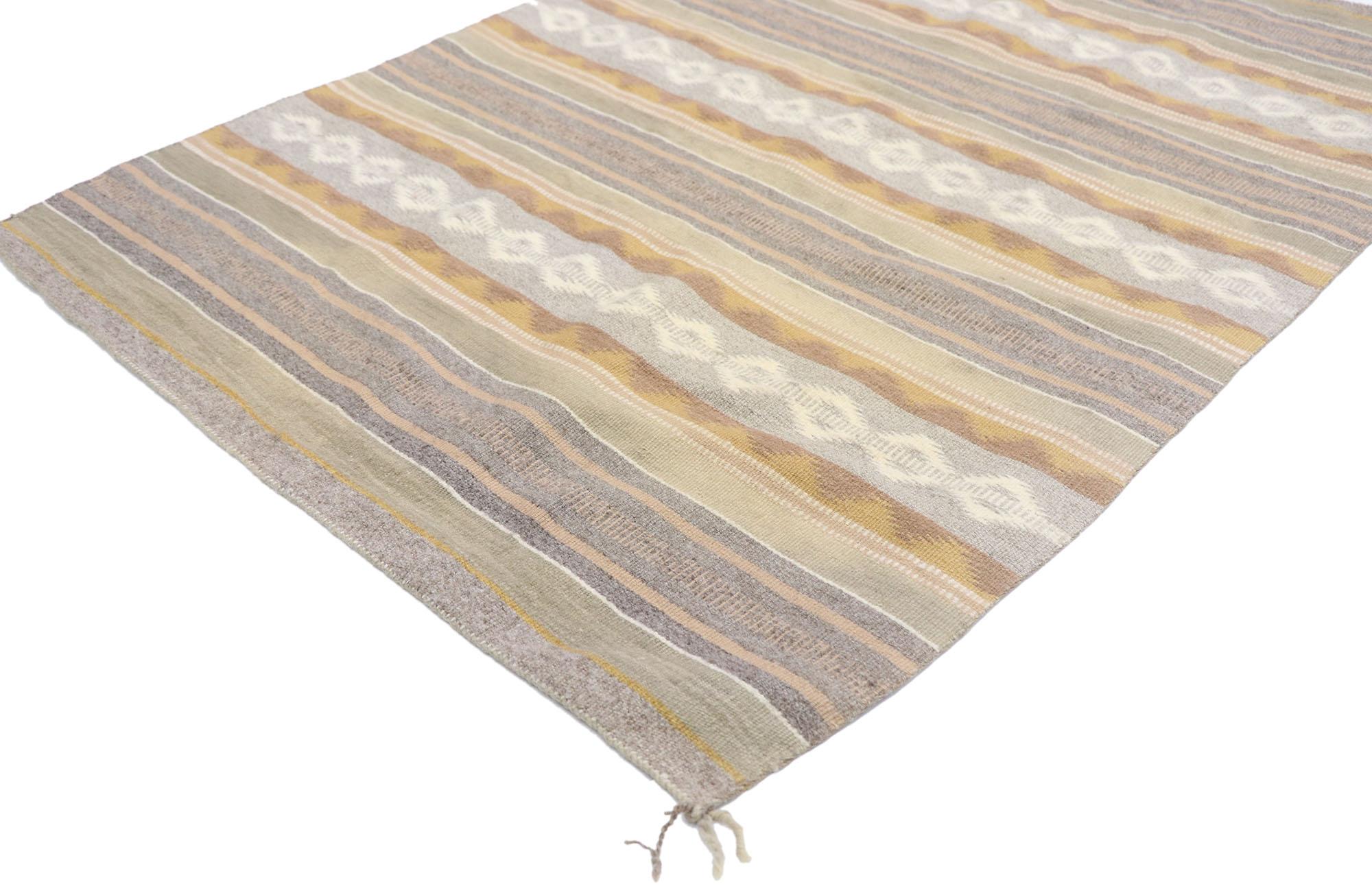 77868 vintage Navajo Kilim rug with Southwestern Bohemian Tribal style 02'10 x 04'00. Full of history with woven tales and effortless beauty, this hand woven wool vintage Navajo kilim rug beautifully embodies a southwestern bohemian tribal style.