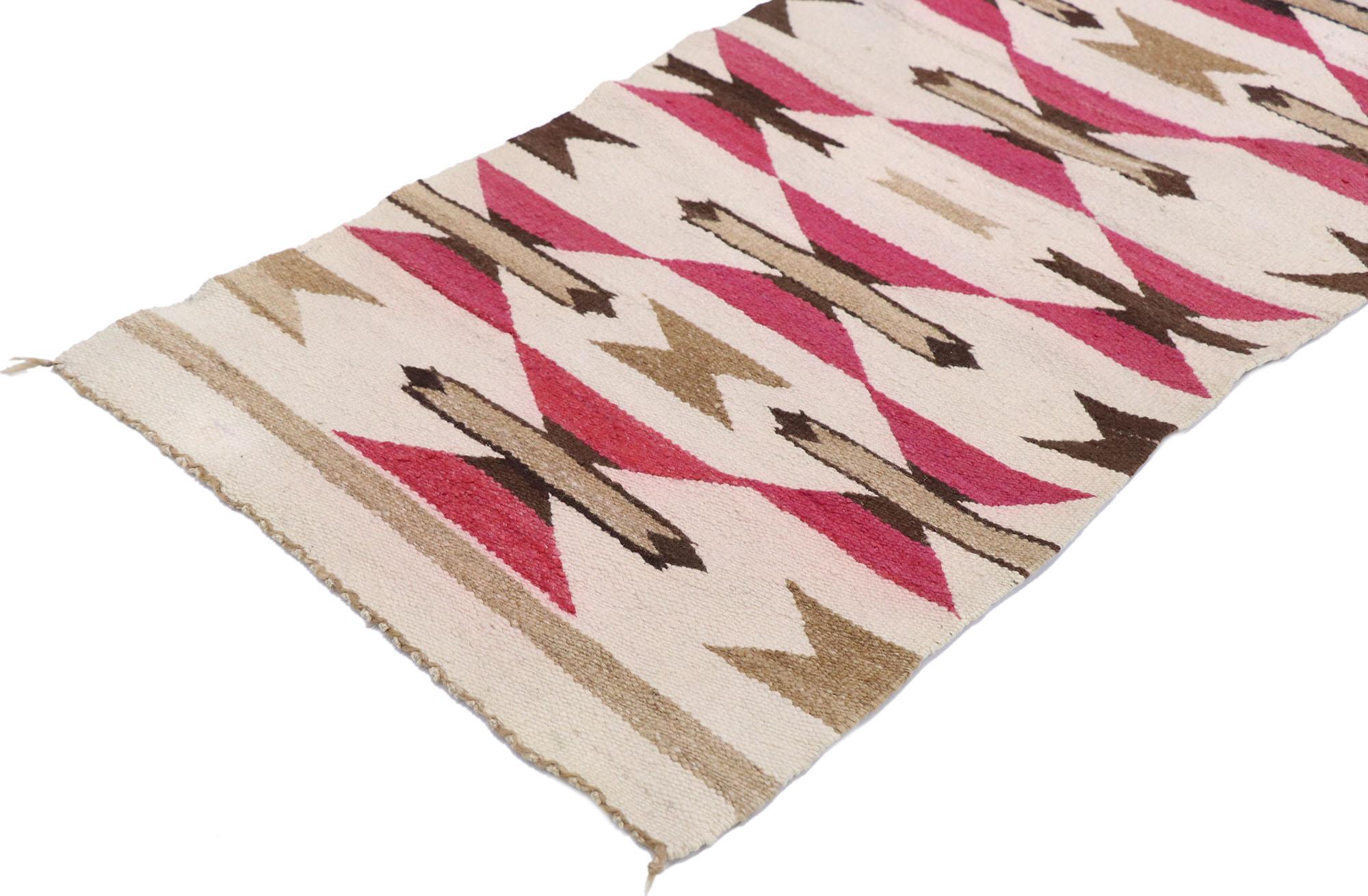 77777 Vintage Navajo Kilim rug with two grey Hills style 01'07 x 03'00. With its bold expressive design, incredible detail and texture, this hand-woven wool vintage Navajo Kilim rug is a captivating vision of woven beauty highlighting Native