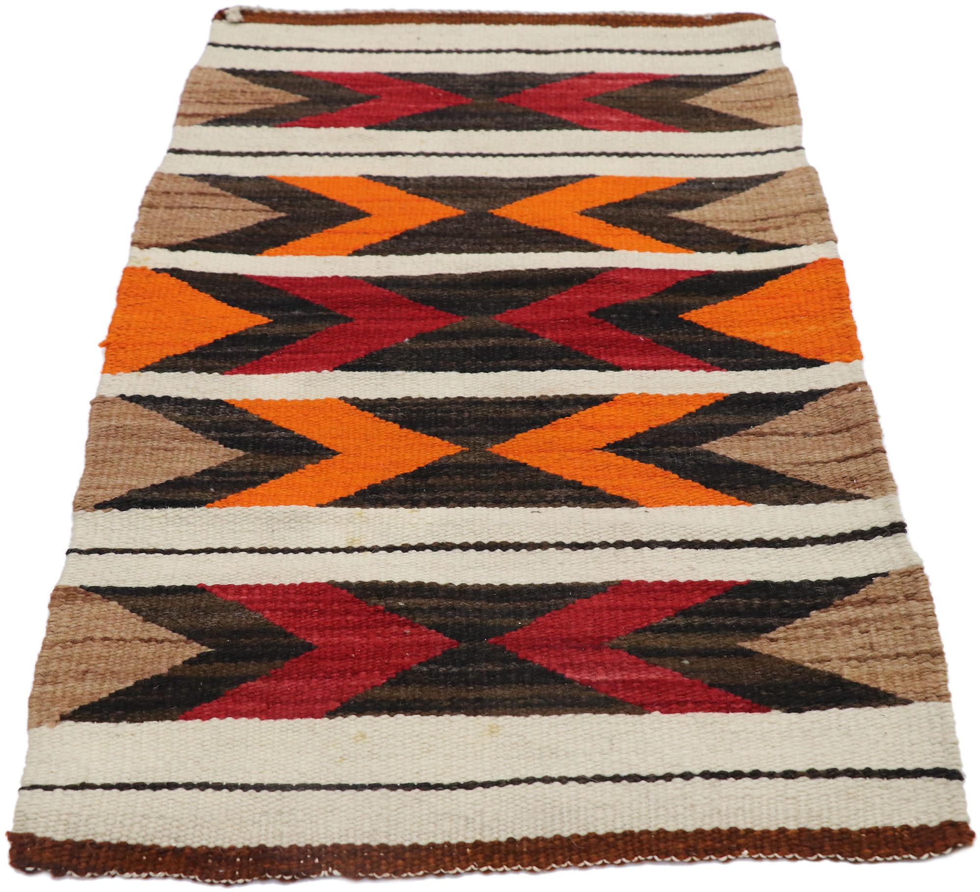 American Vintage Navajo Kilim Rug with Two Grey Hills Style For Sale