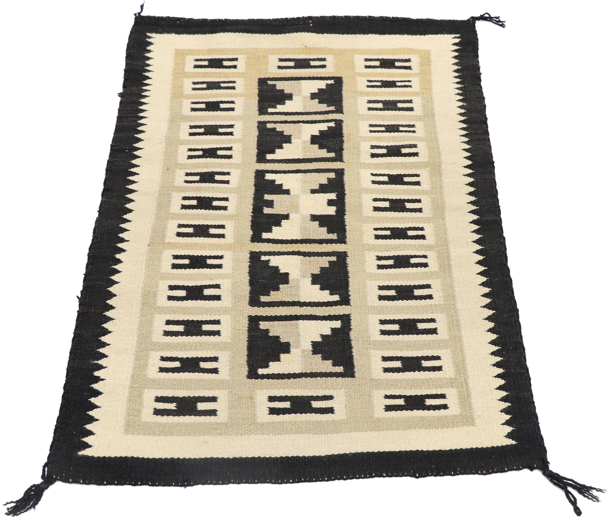 American Vintage Navajo Kilim Rug with Two Grey Hills Style For Sale