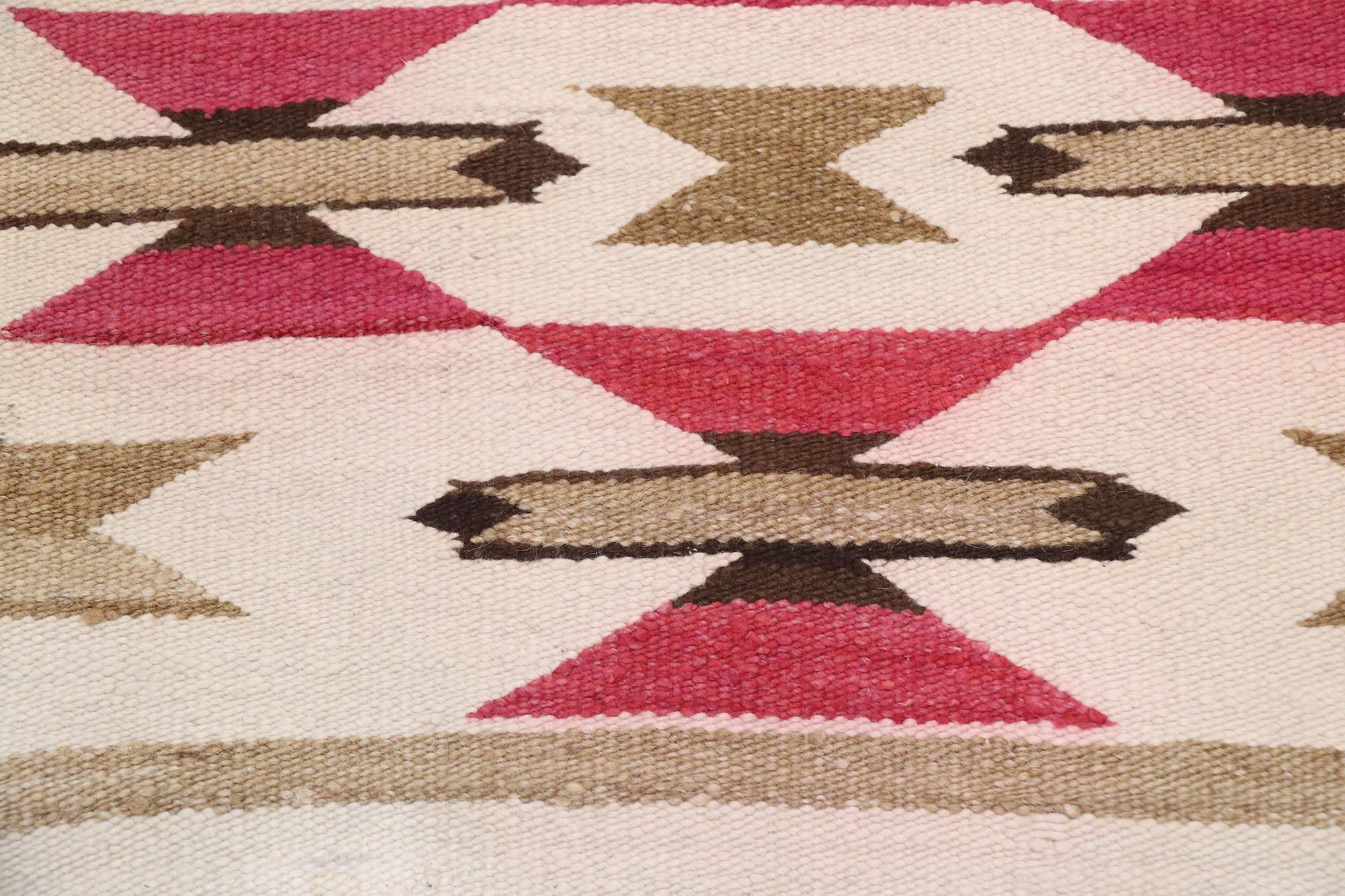 Hand-Woven Vintage Navajo Kilim Rug with Two Grey Hills Style For Sale