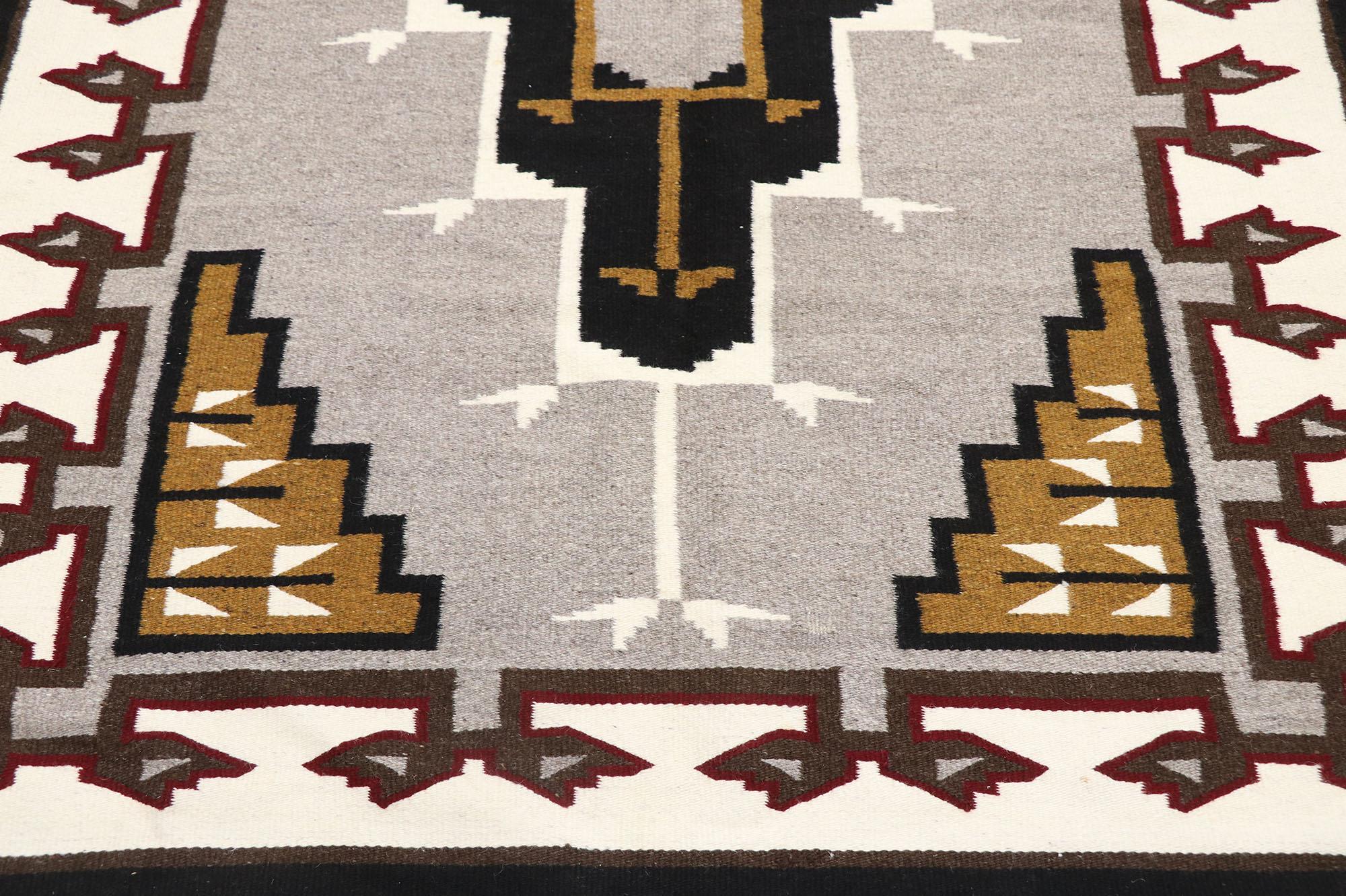 American Vintage Navajo Kilim Rug with Two Grey Hills Style For Sale