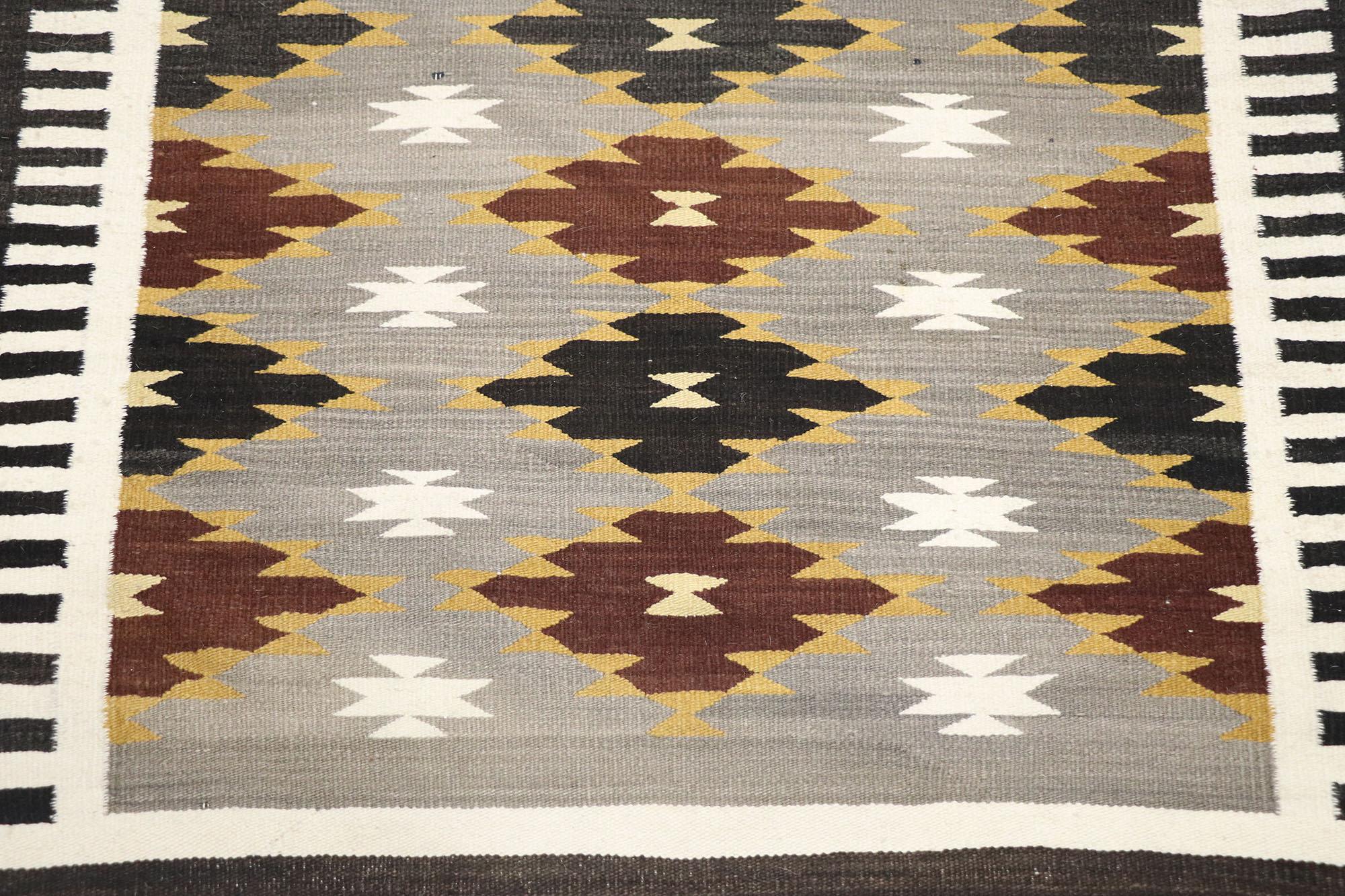 Hand-Woven Vintage Navajo Kilim Rug with Two Grey Hills Style For Sale