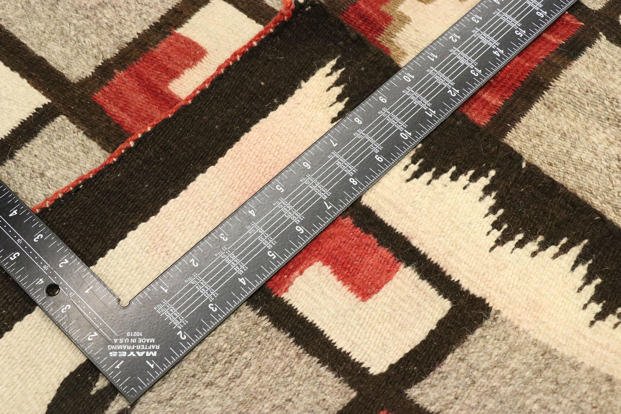 Hand-Woven Vintage Navajo Kilim Rug with Two Grey Hills Style For Sale
