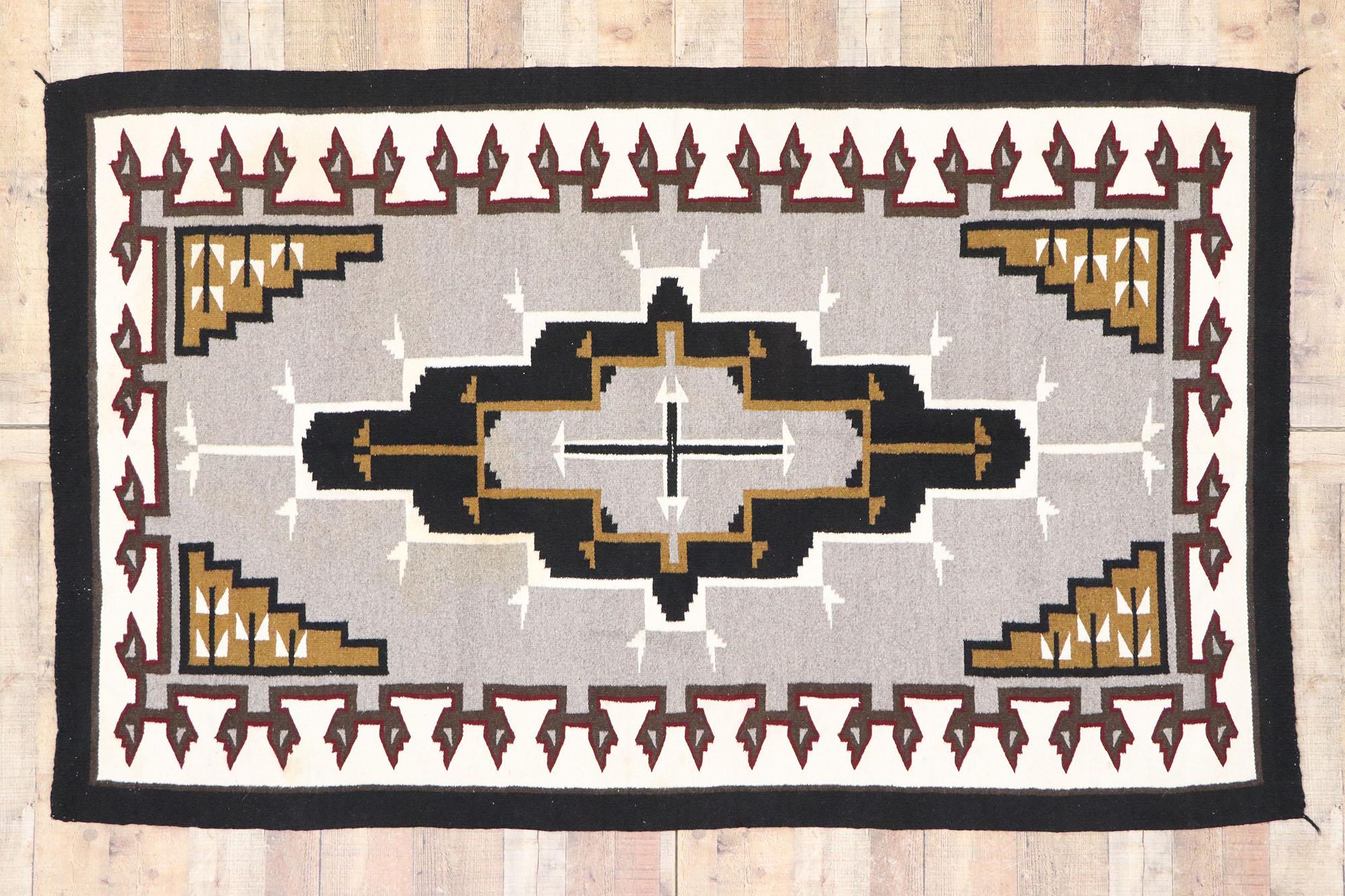 Wool Vintage Navajo Kilim Rug with Two Grey Hills Style For Sale