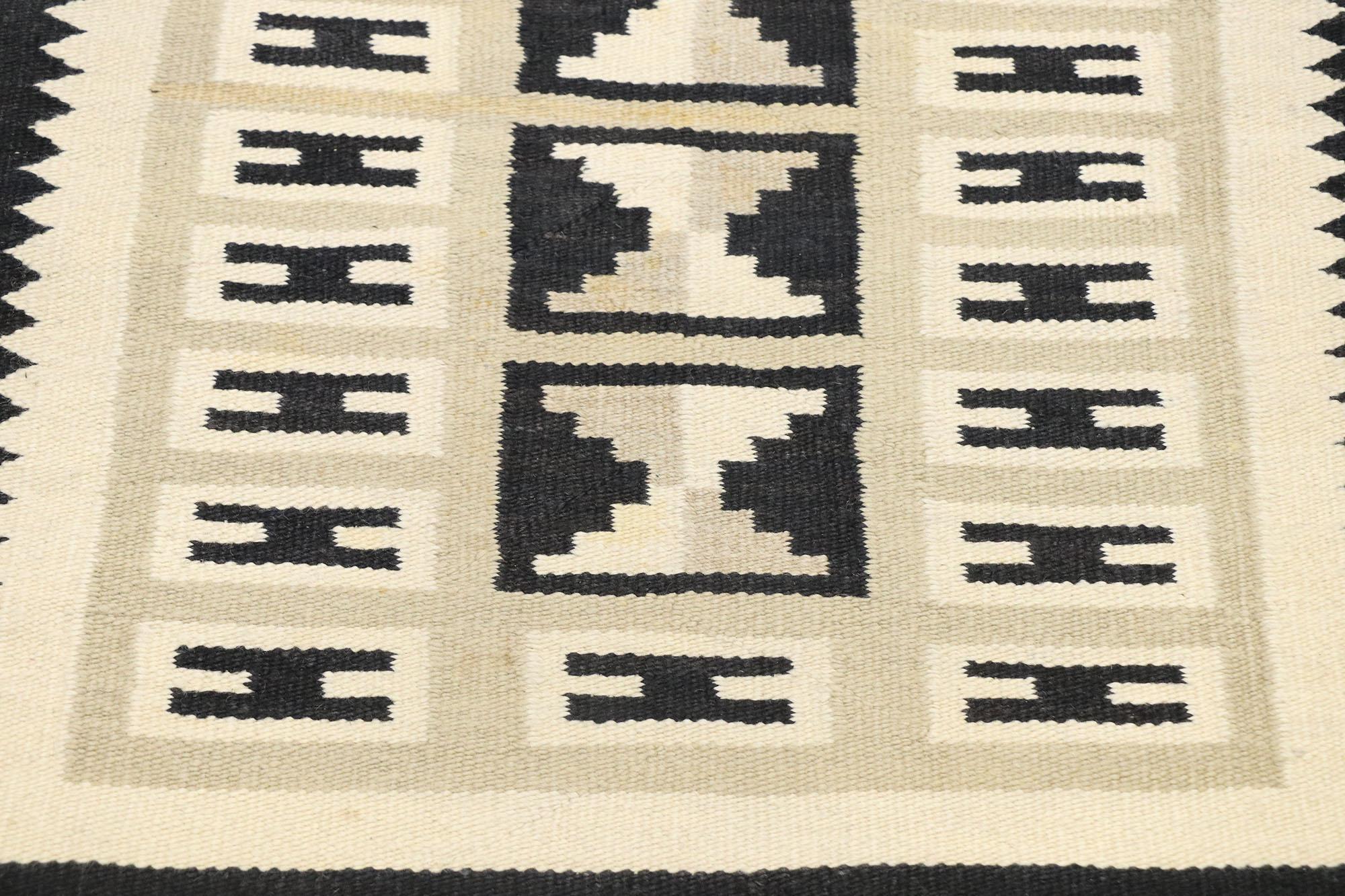 Vintage Navajo Kilim Rug with Two Grey Hills Style For Sale 2