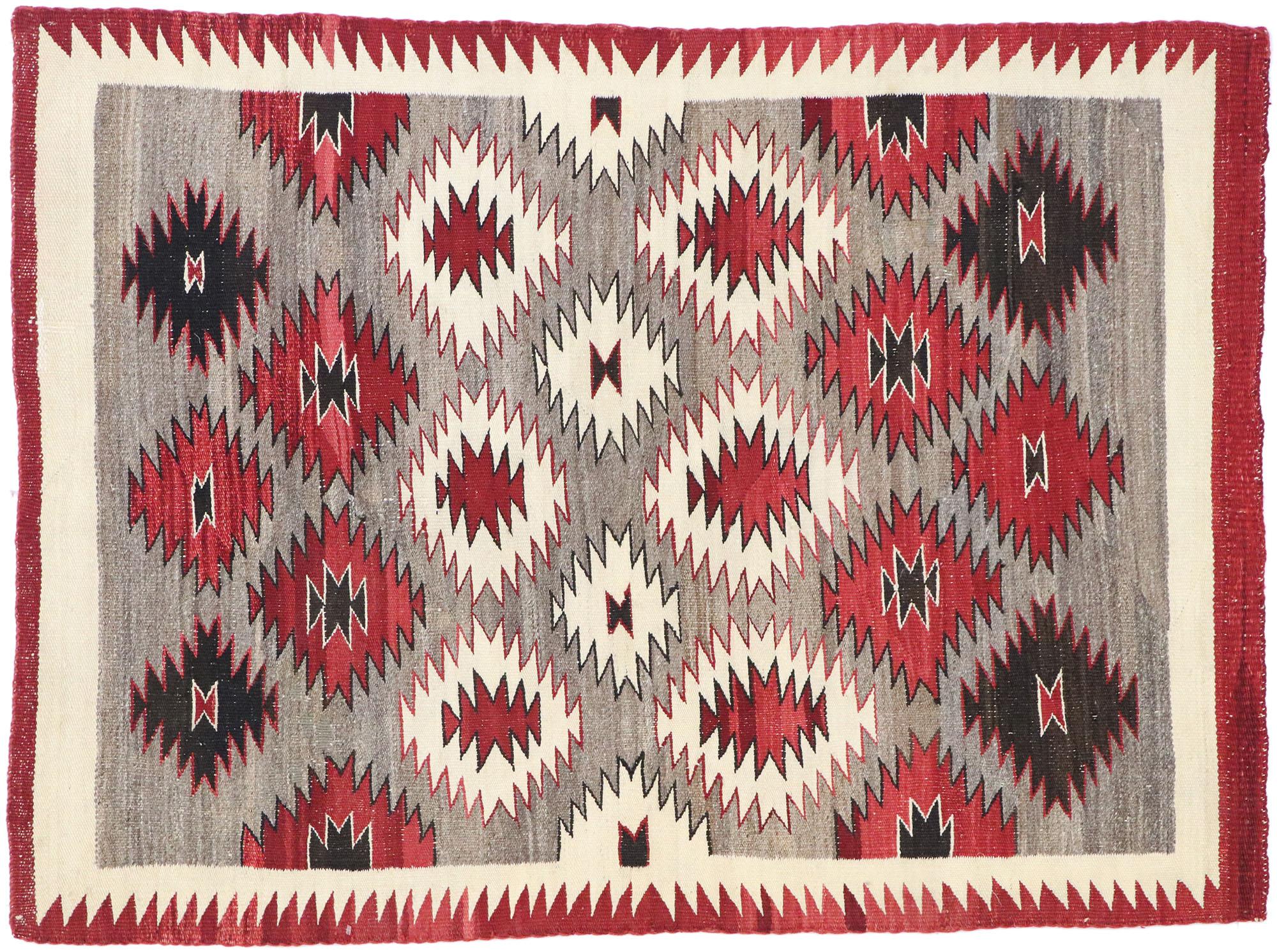 Vintage Navajo Kilim Rug with Two Grey Hills Style For Sale 2