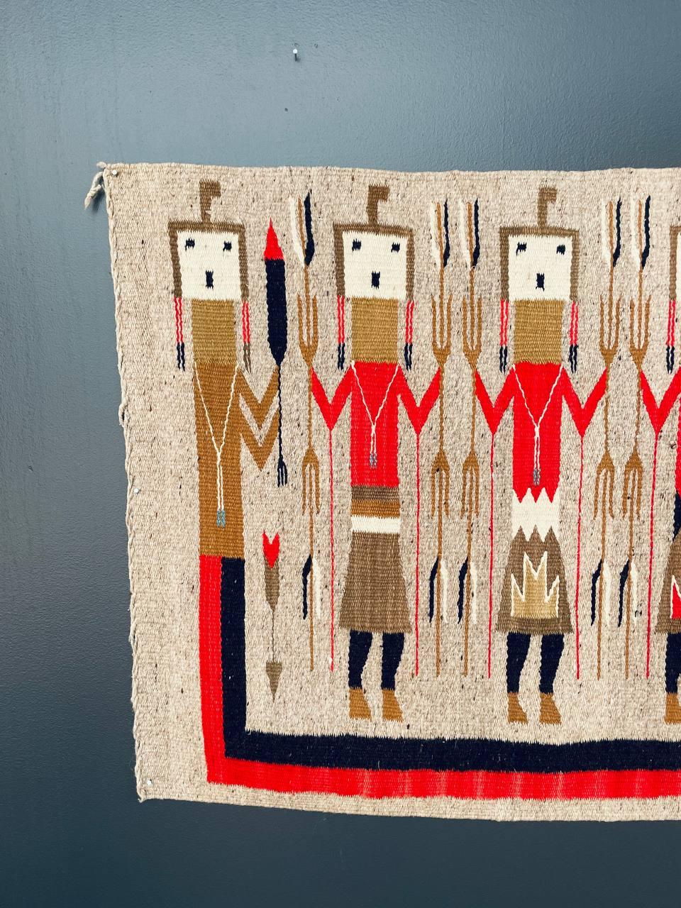 Americano Vintage Navajo Kilim Yei Tapestry Rug Wall Art in vendita
