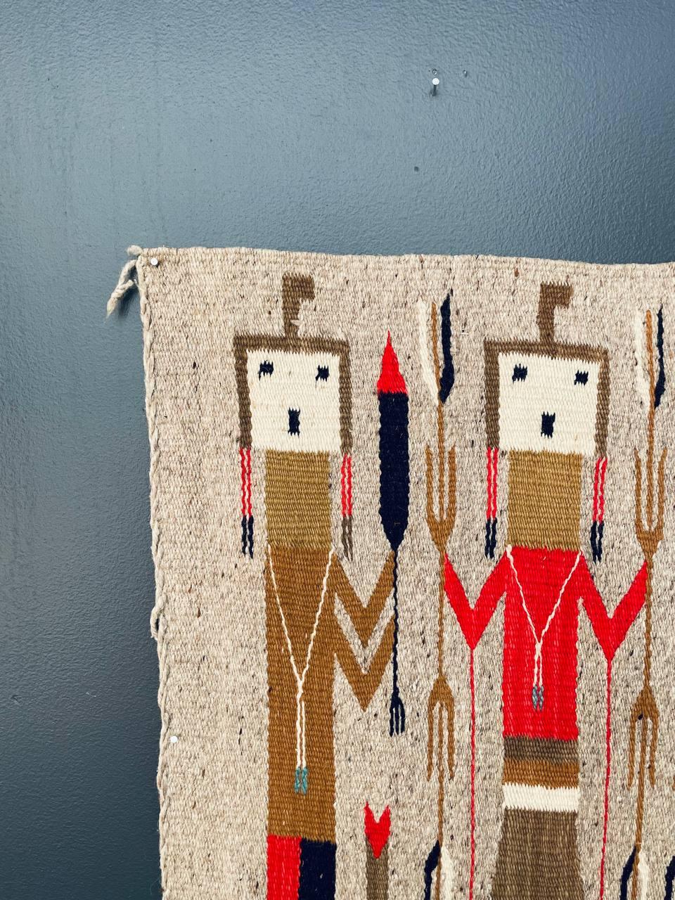 Metà XX secolo Vintage Navajo Kilim Yei Tapestry Rug Wall Art in vendita