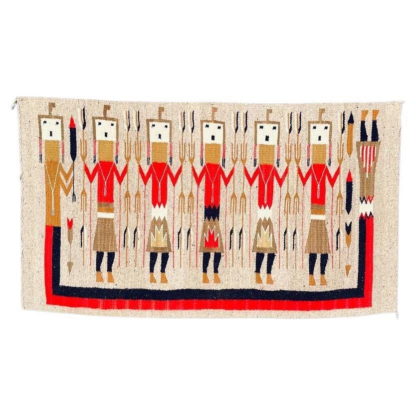 Vintage Navajo Kilim Yei Tapestry Rug Wall Art in vendita