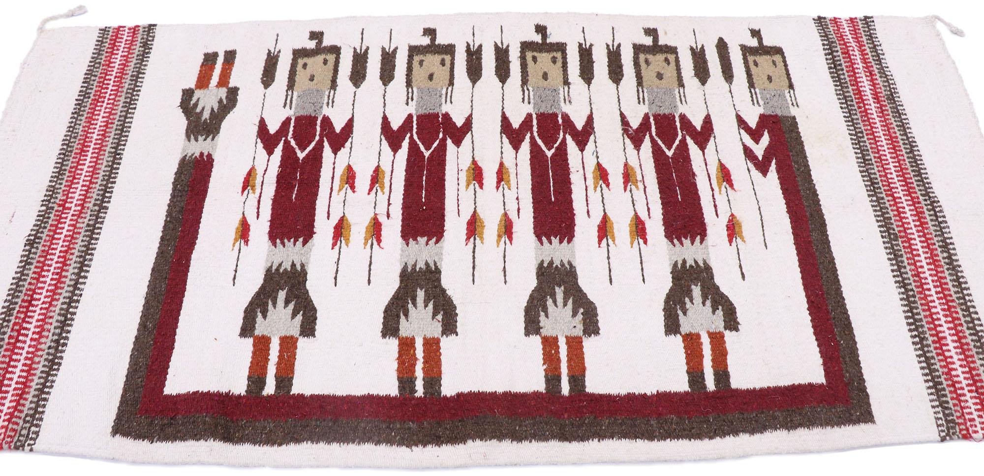 American Vintage Navajo Kilim Yeibichai Rug with Southwestern Folk Art Style For Sale