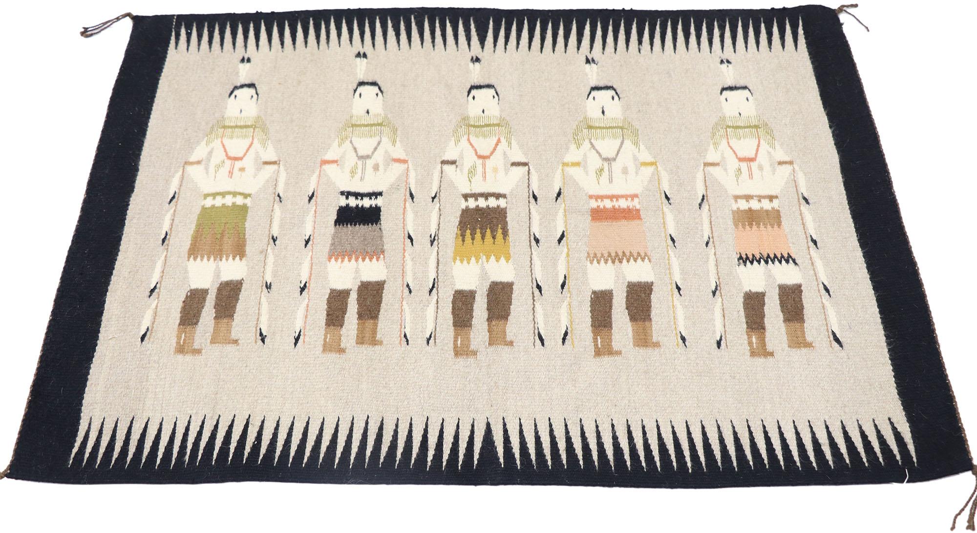 American Vintage Navajo Kilim Yeibichai Rug with Southwestern Folk Art Style