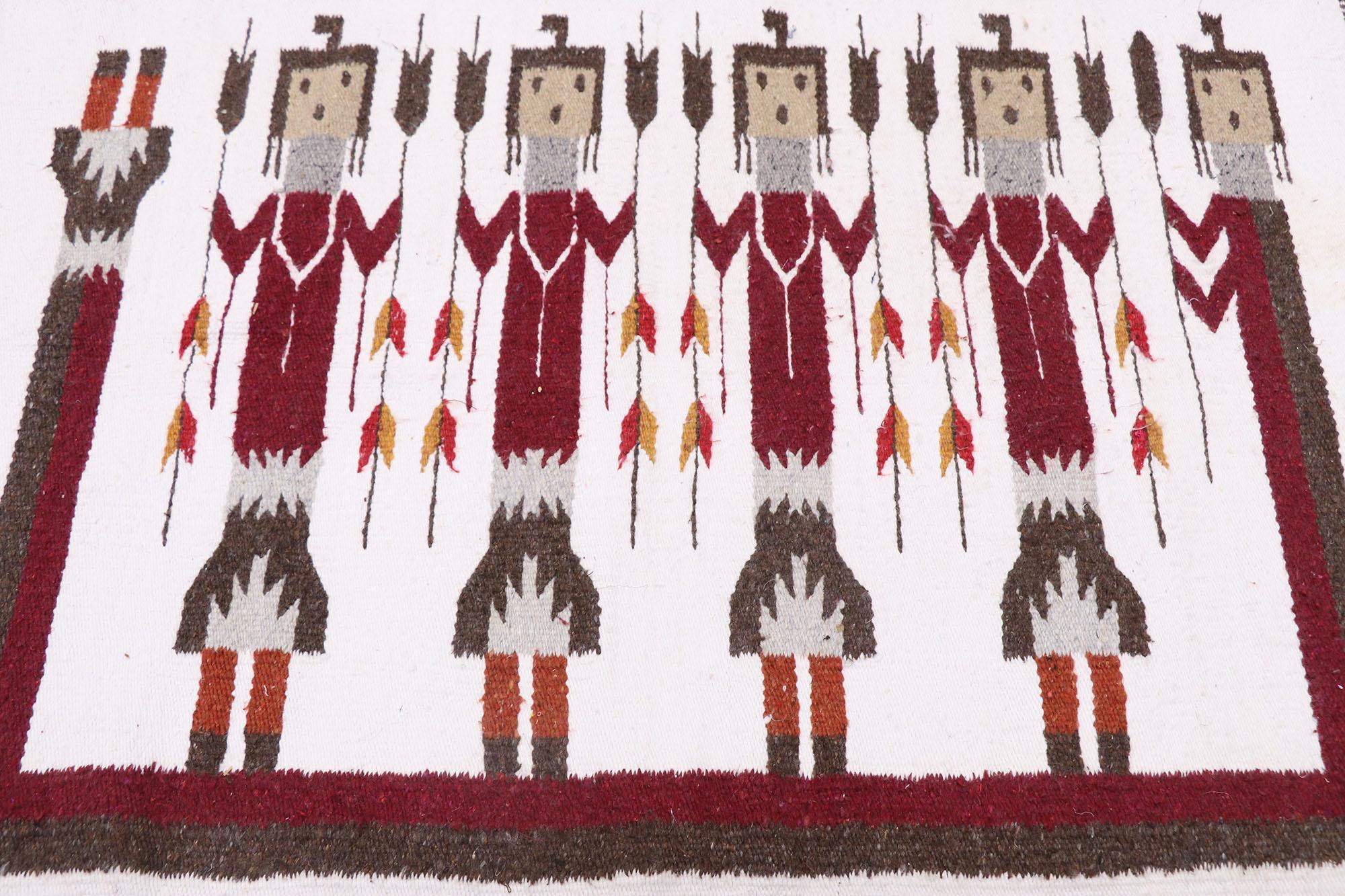 Hand-Woven Vintage Navajo Kilim Yeibichai Rug with Southwestern Folk Art Style For Sale