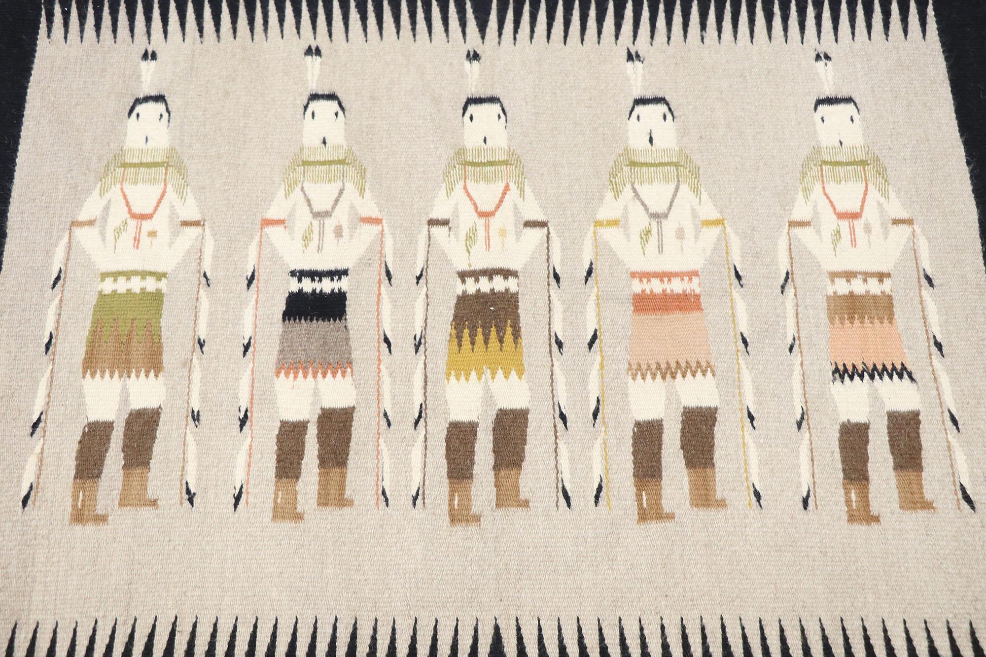 Hand-Woven Vintage Navajo Kilim Yeibichai Rug with Southwestern Folk Art Style