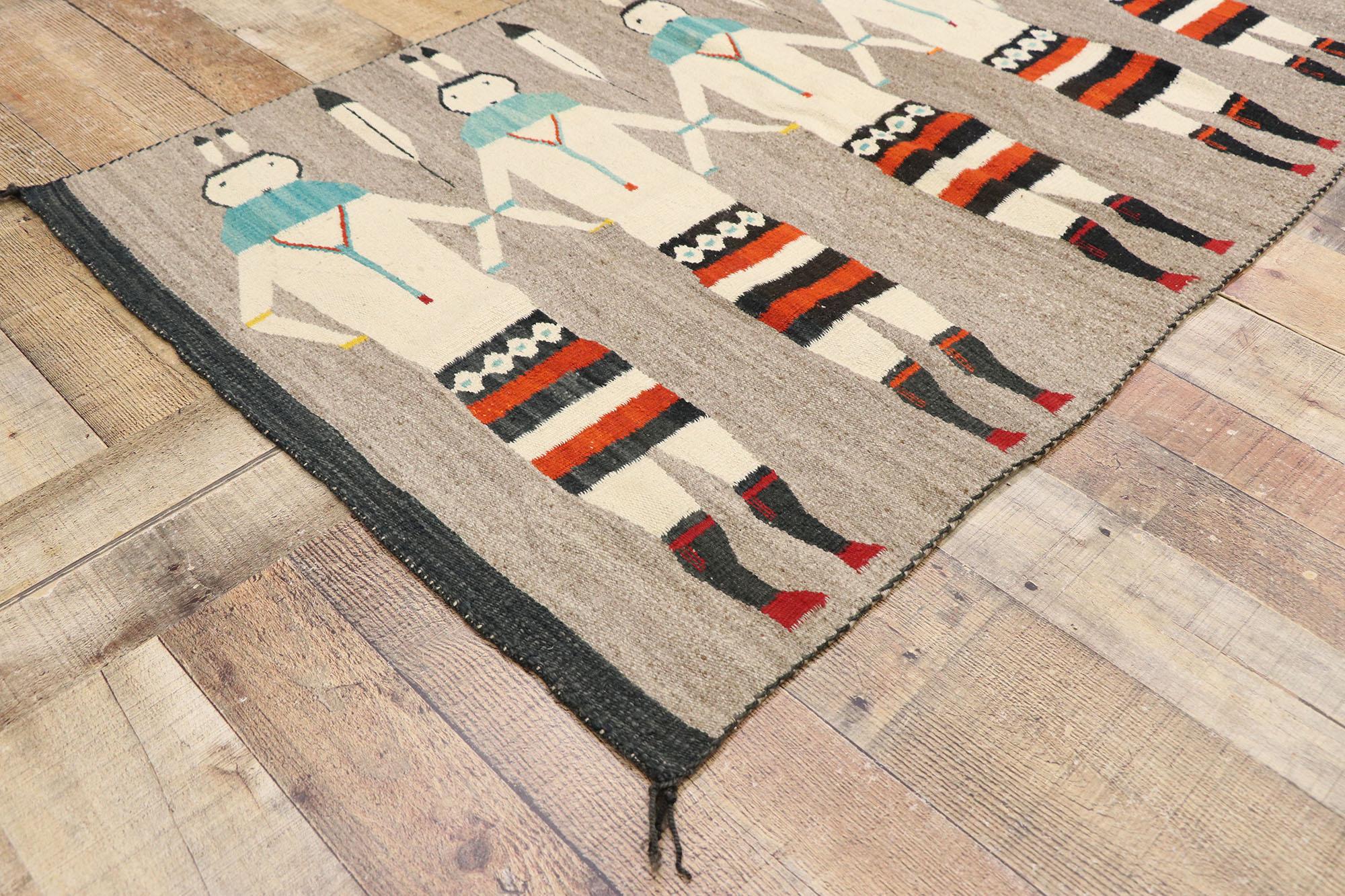 Hand-Woven Vintage Navajo Yeibichai Pictorial Carpet Textile For Sale
