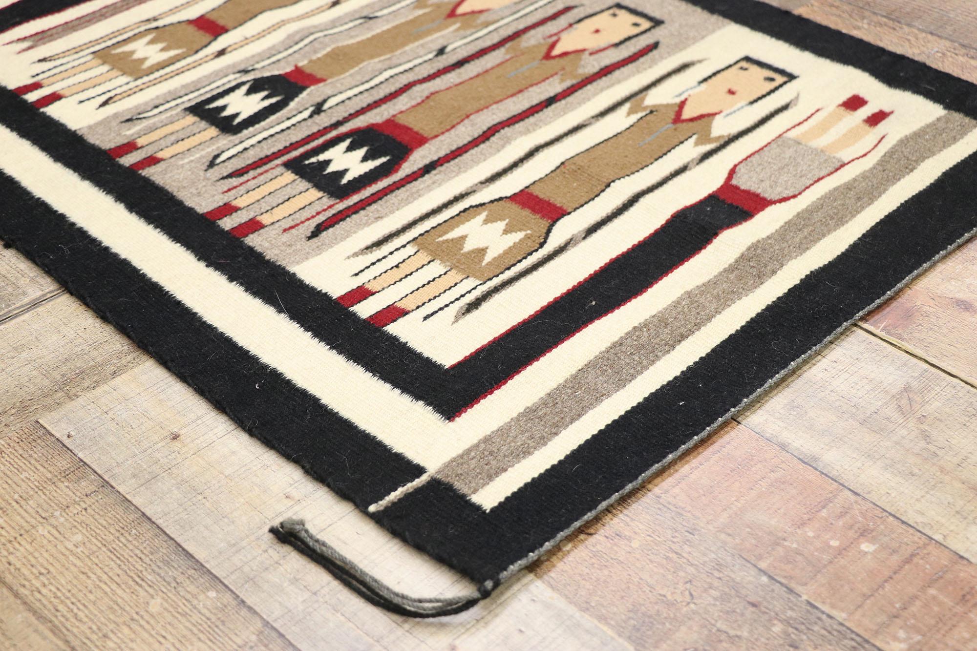 Hand-Woven Vintage Navajo Kilim Yeibichai Rug with Southwestern Folk Art Style For Sale