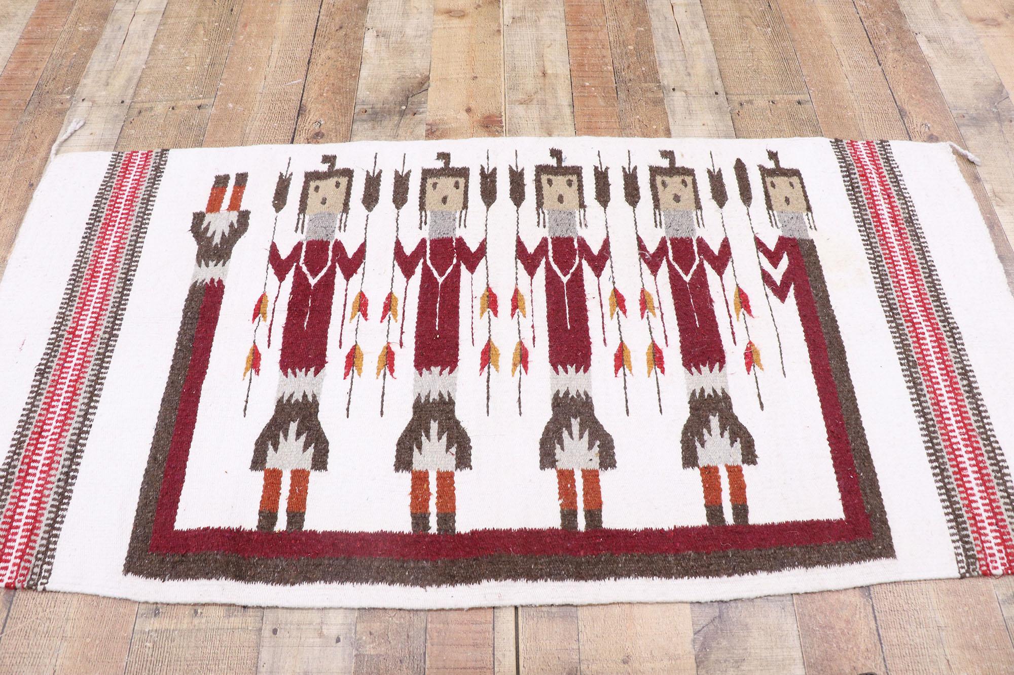 Wool Vintage Navajo Kilim Yeibichai Rug with Southwestern Folk Art Style For Sale